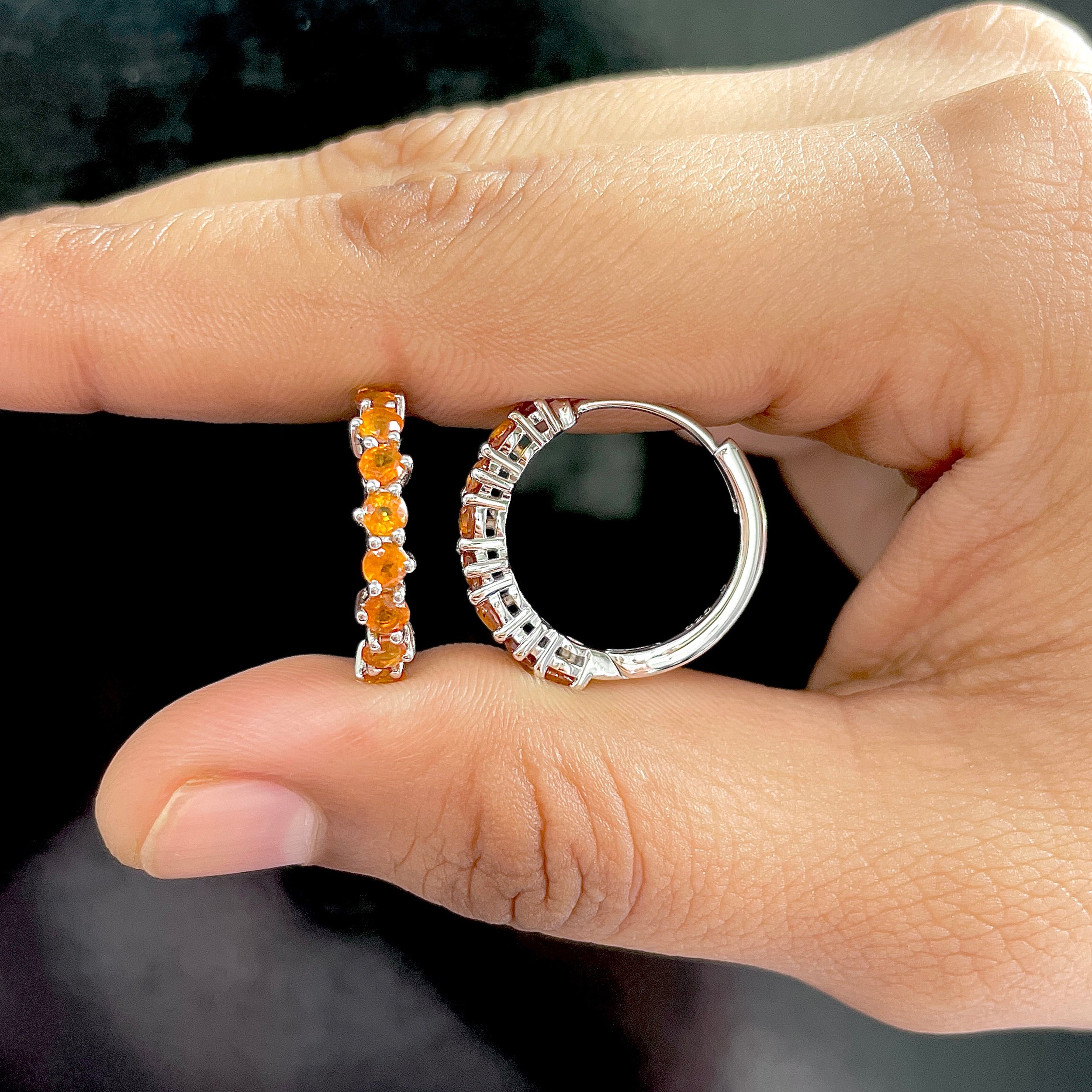 Orange Kyanite Hoop Earrings-(OKY-SE-1276.)