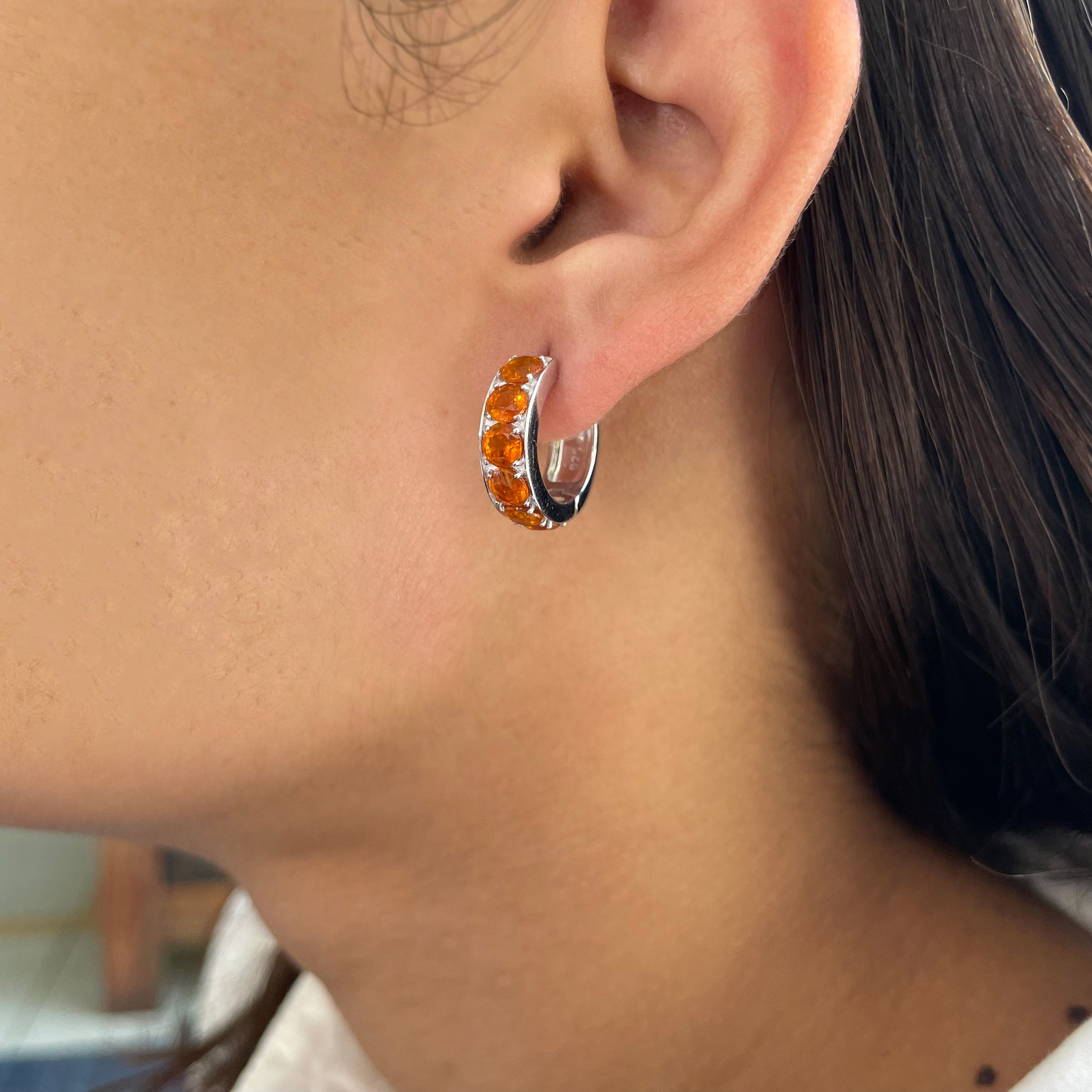 Orange Kyanite Hoop Earrings-(OKY-SE-973.)