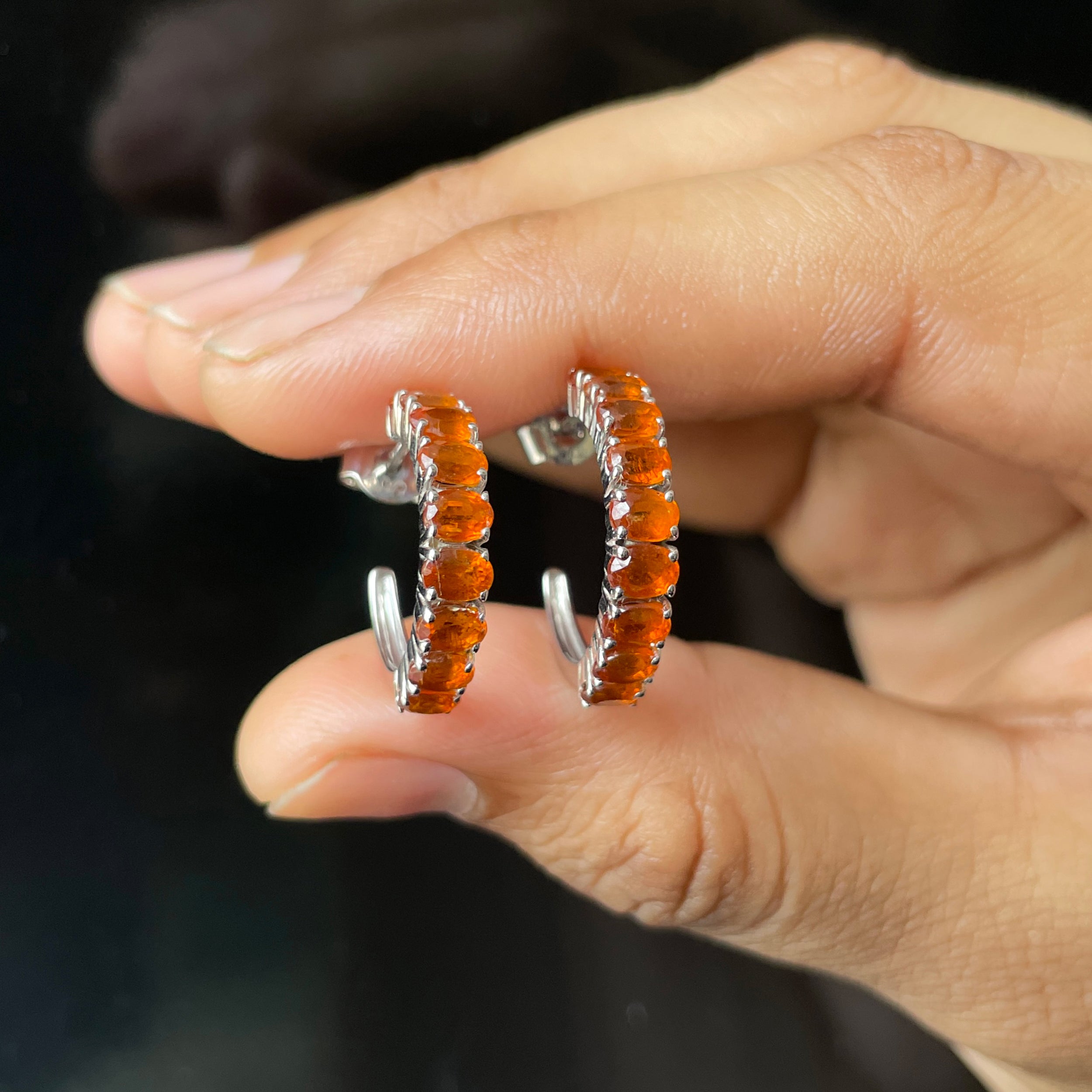 Orange Kyanite Hoop Earrings-(OKY-SE-975.)