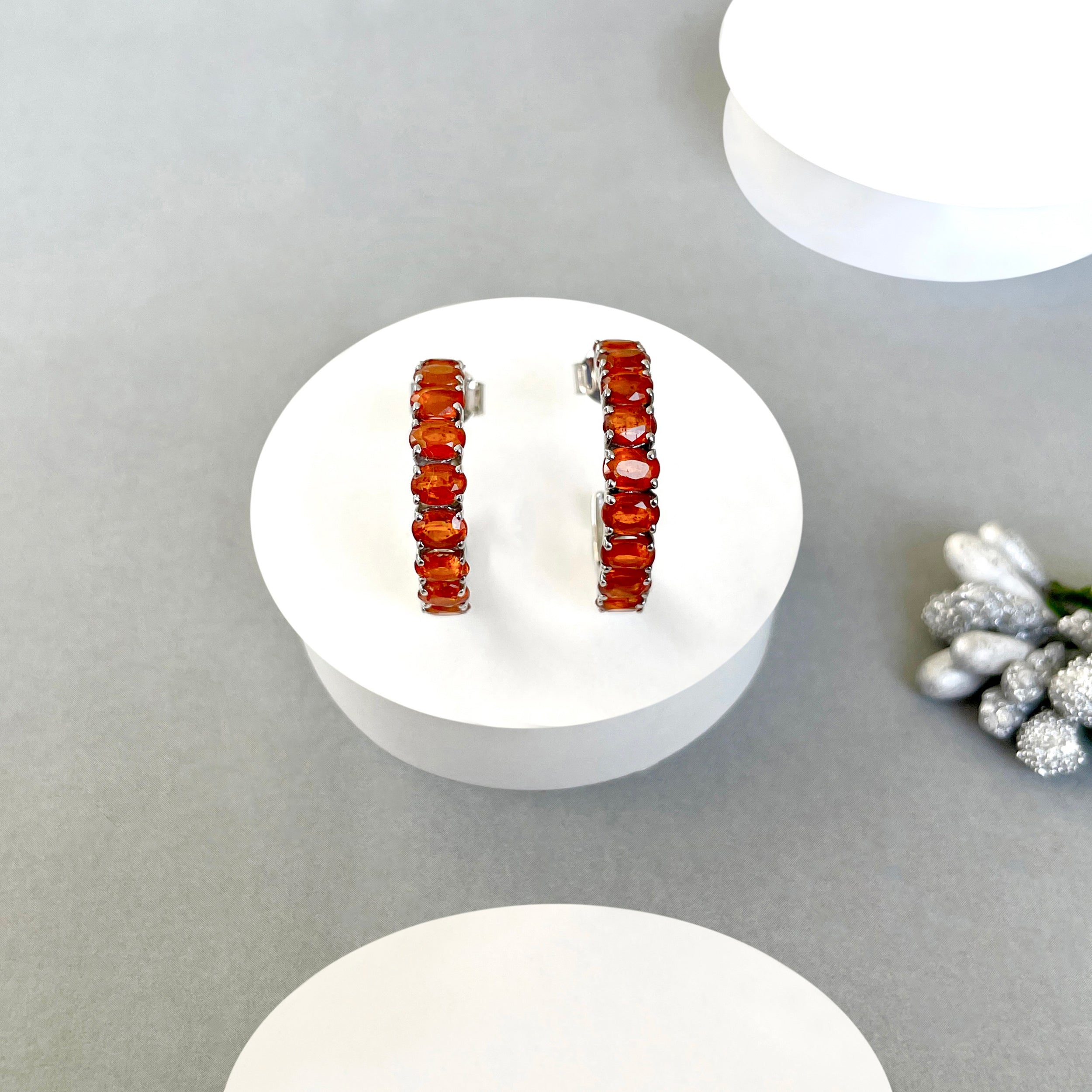 Orange Kyanite Hoop Earrings-(OKY-SE-975.)
