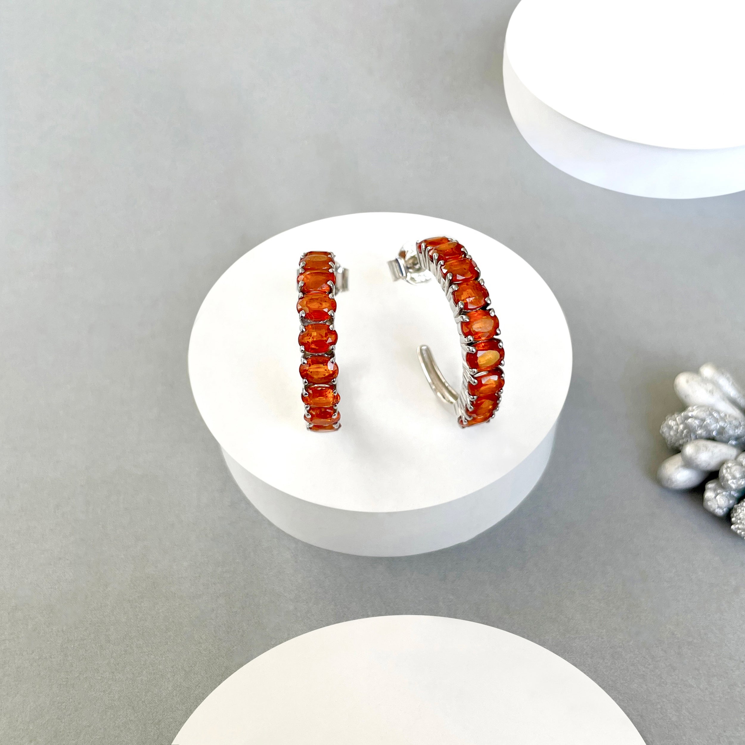 Orange Kyanite Hoop Earrings-(OKY-SE-975.)