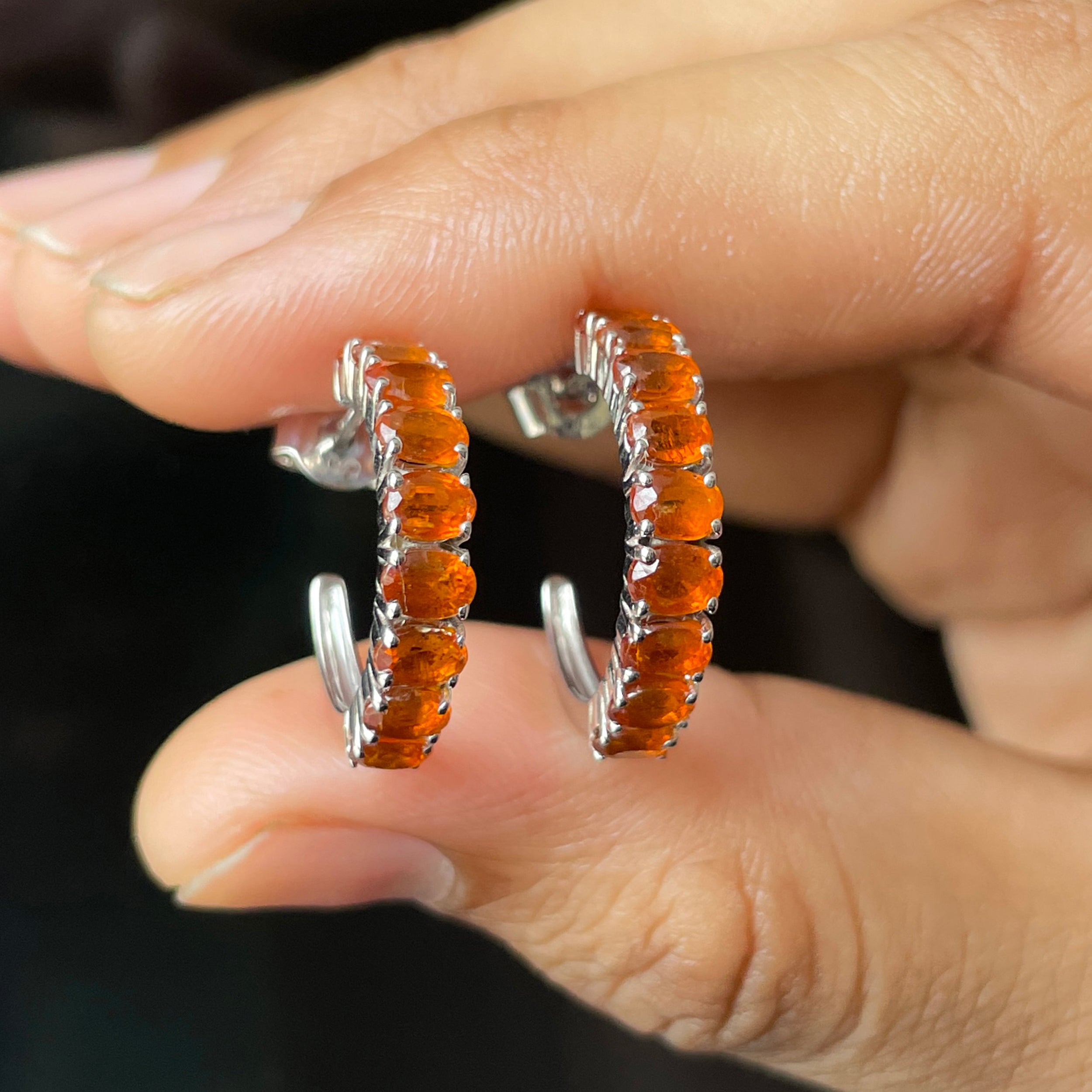 Orange Kyanite Hoop Earrings-(OKY-SE-975.)