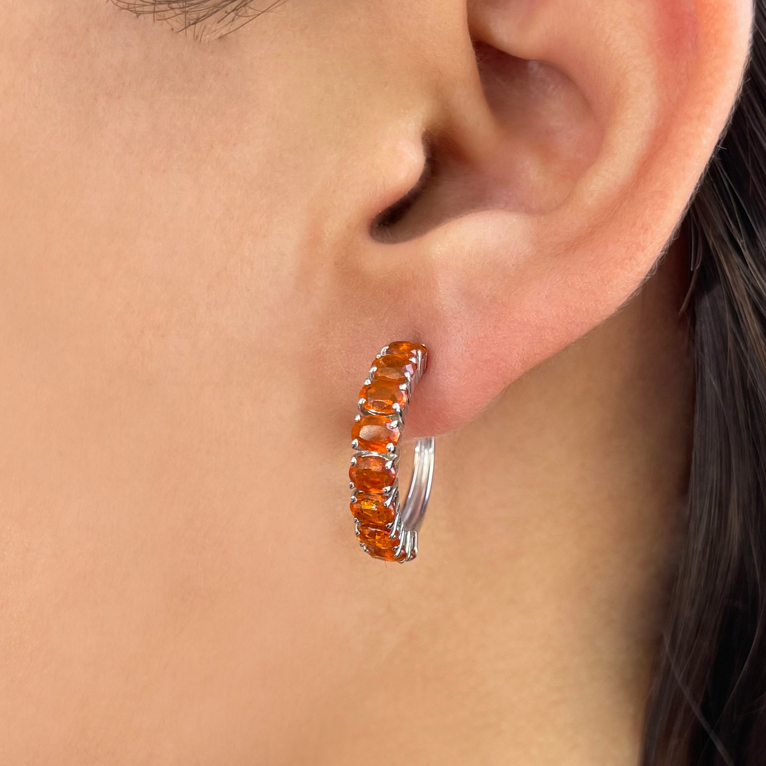 Orange Kyanite Hoop Earrings-(OKY-SE-975.)