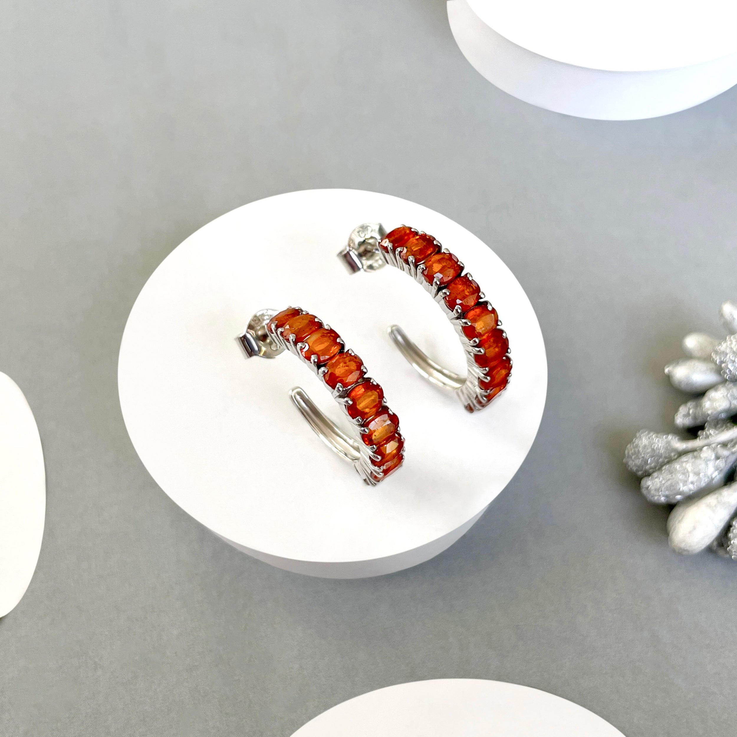 Orange Kyanite Hoop Earrings-(OKY-SE-975.)