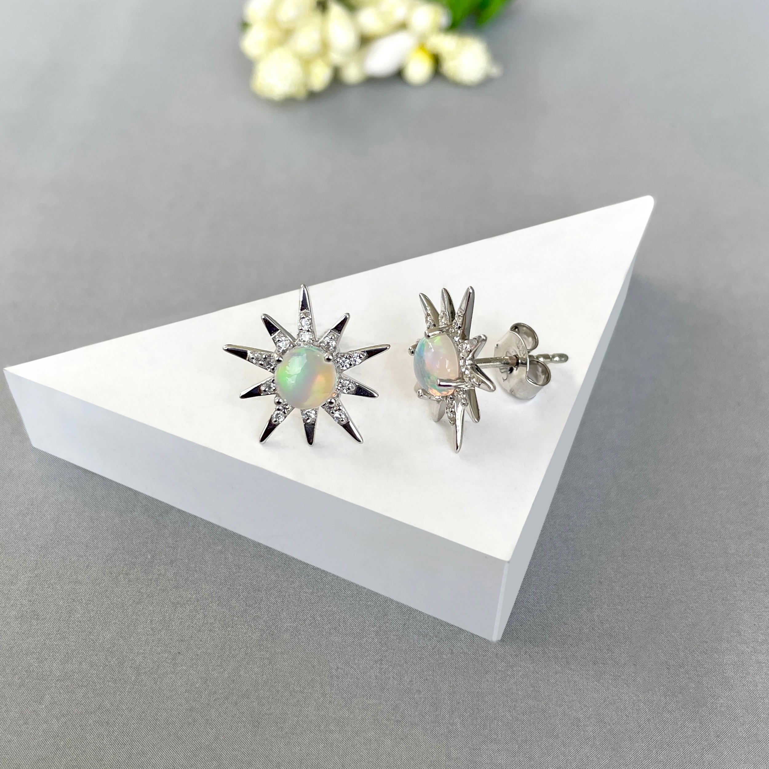 Opal Stud Earring-(OPL-SE-50-W.)