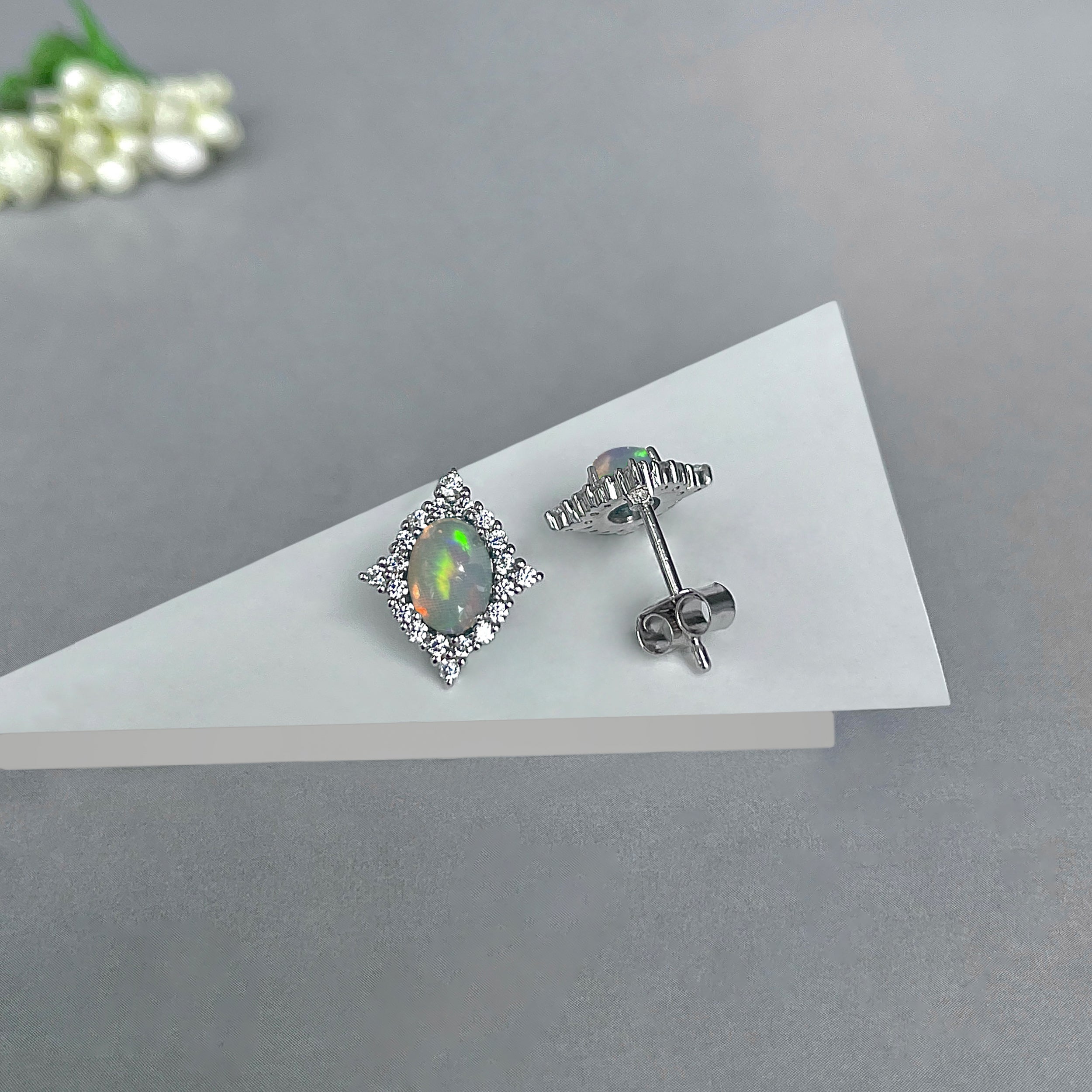 Opal Stud Earrings-(OPL-SE-849.)