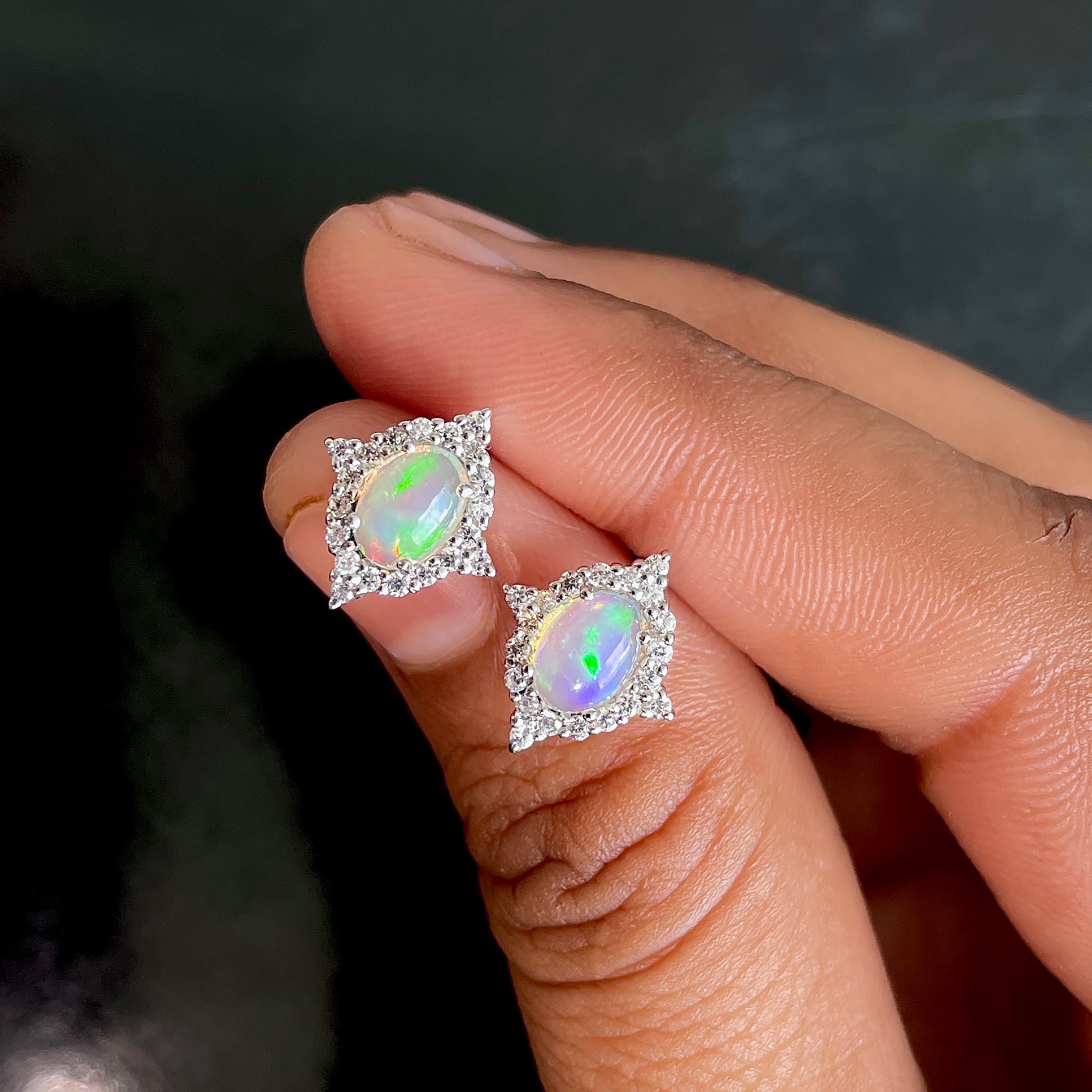 Opal Stud Earrings-(OPL-SE-849.)