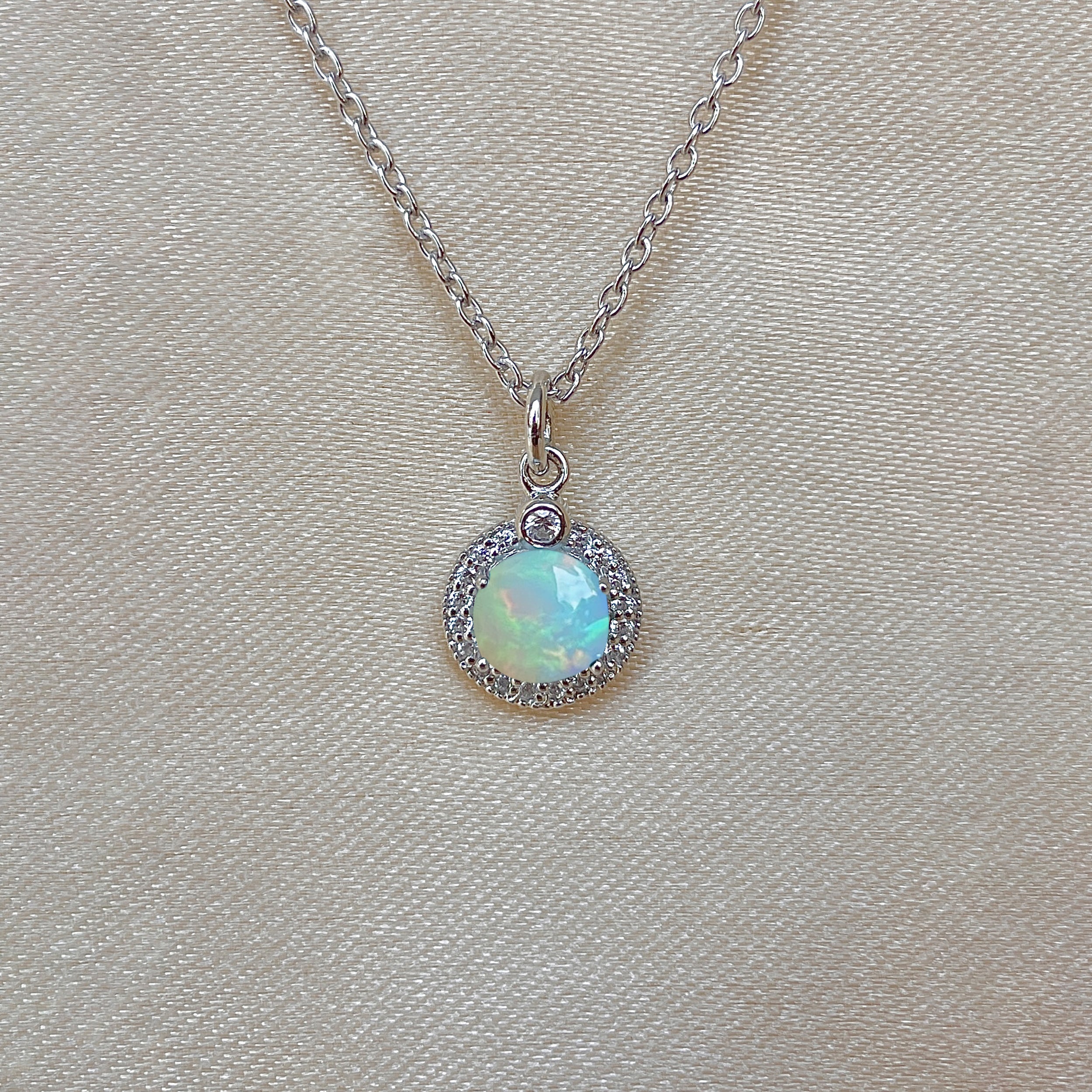 Opal & White Topaz Necklace-(OPL-SN-72.)