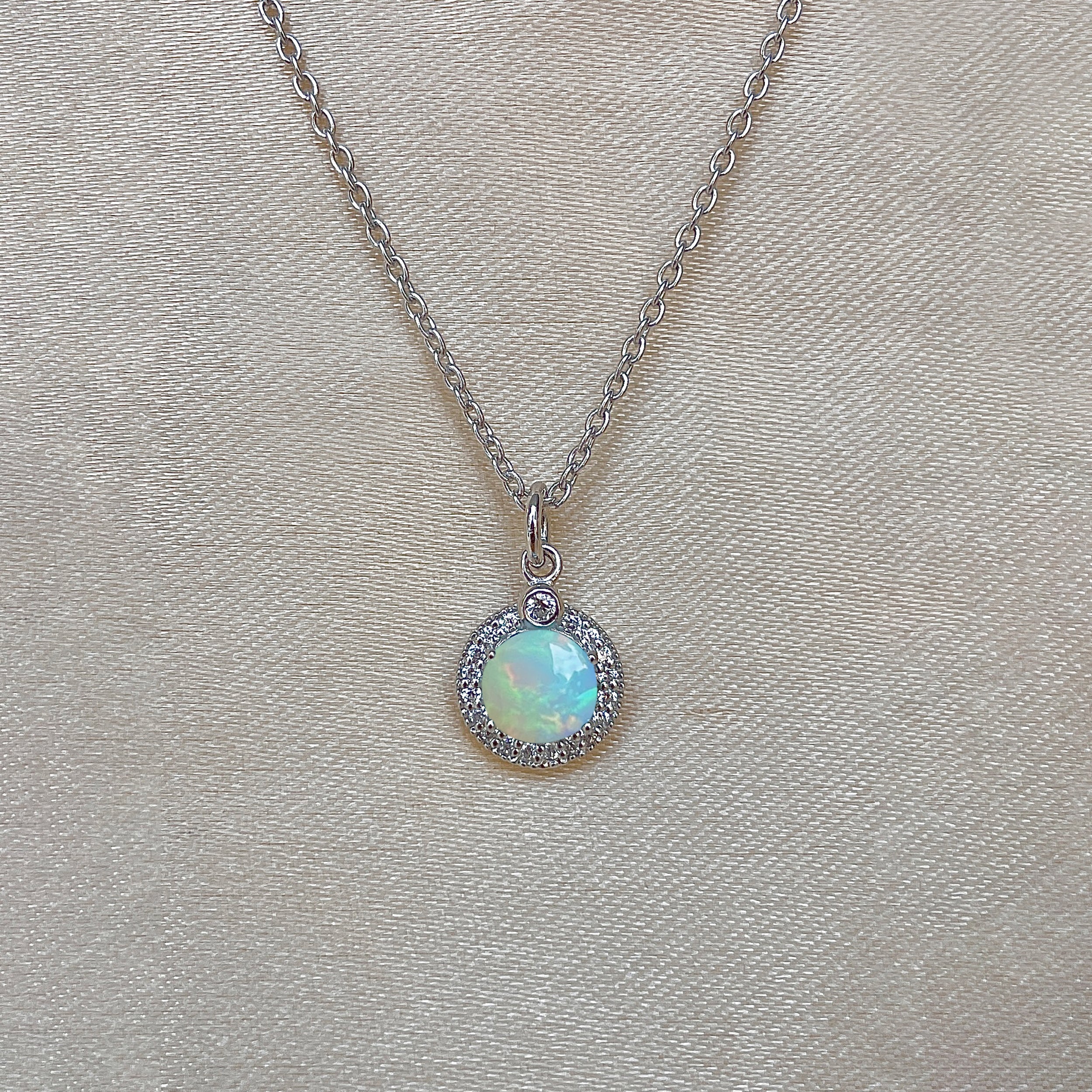 Opal & White Topaz Necklace-(OPL-SN-72.)