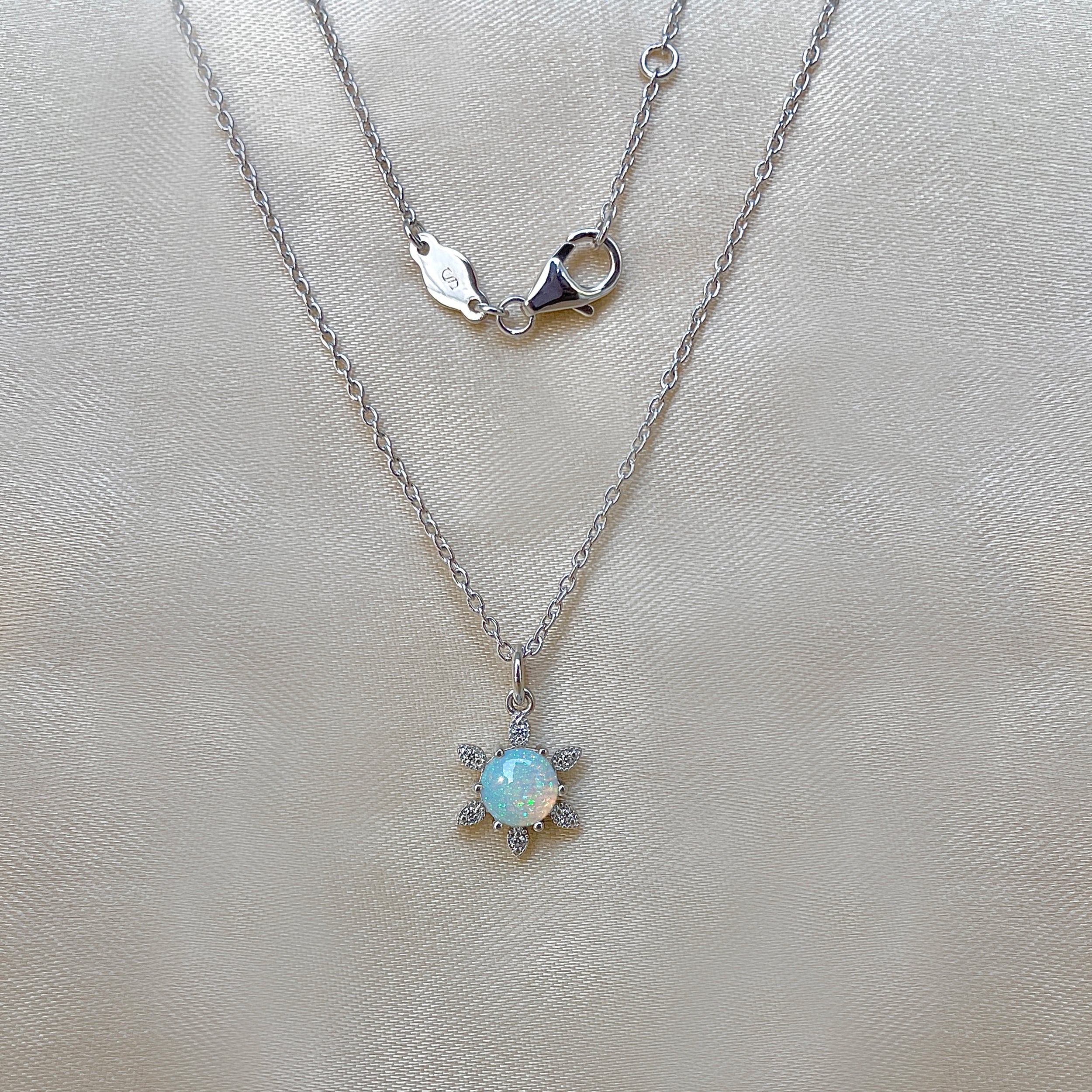 Opal & White Topaz Necklace-(OPL-RDN-75.)