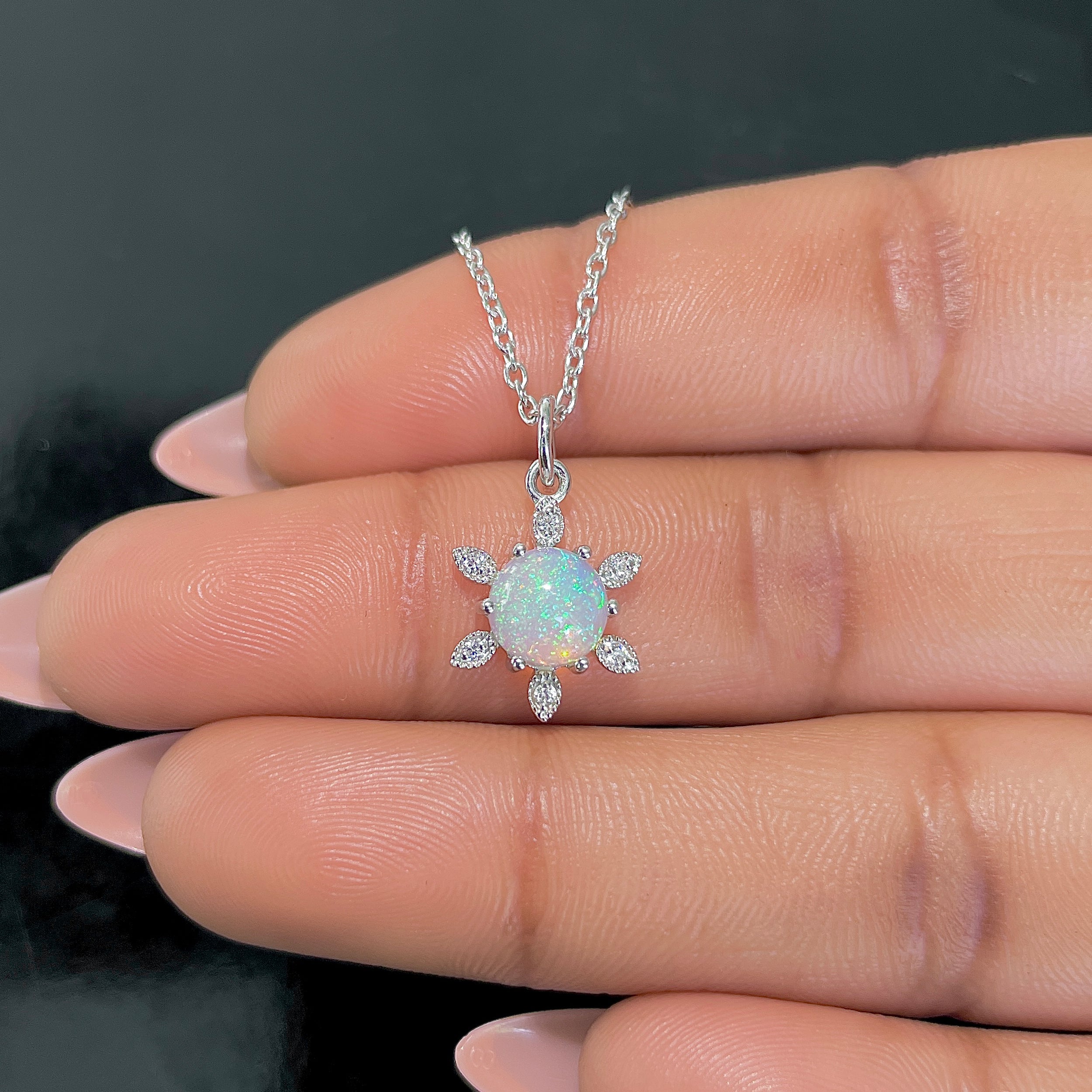 Opal & White Topaz Necklace-(OPL-RDN-75.)