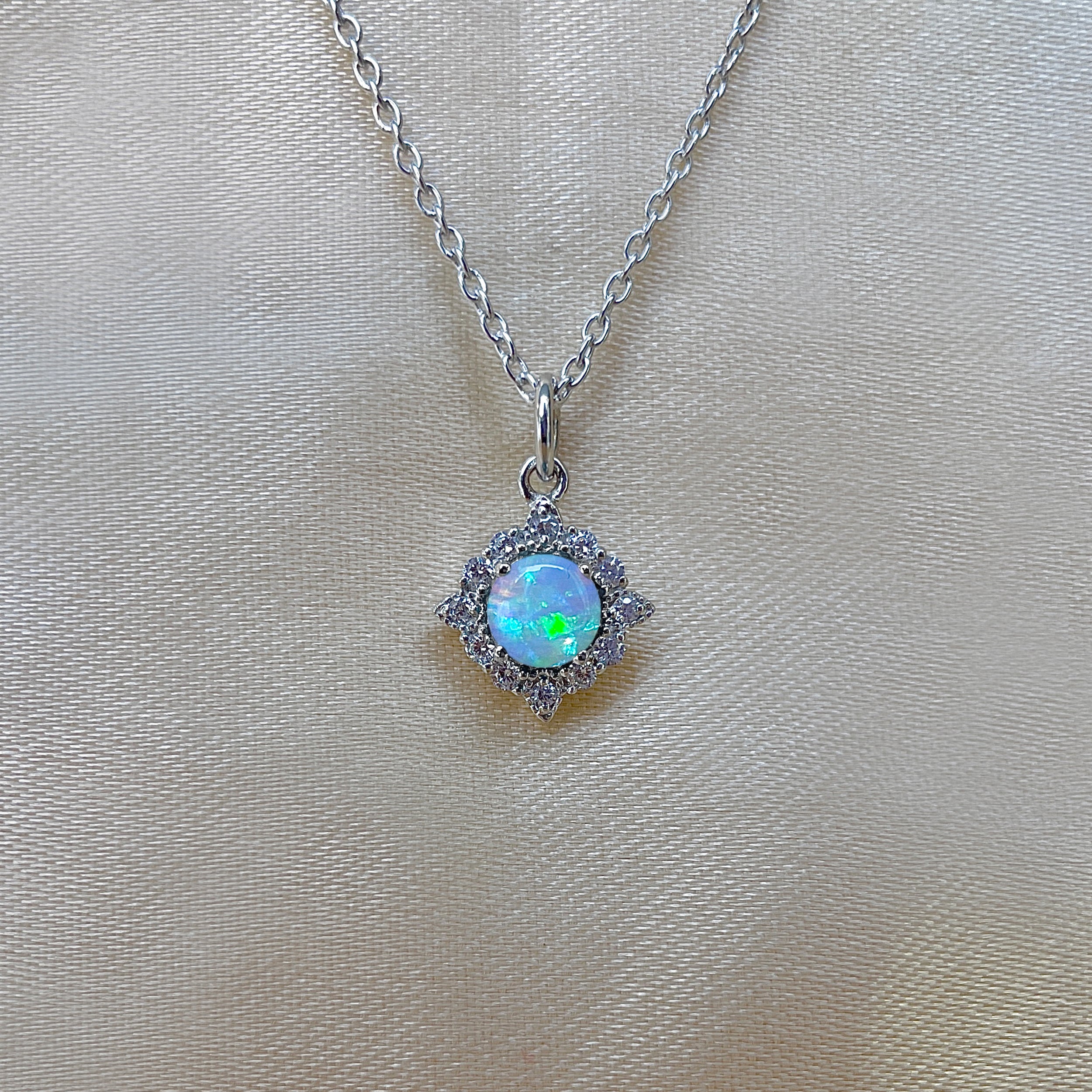 Opal & White Topaz Necklace-(OPL-SN-77.)