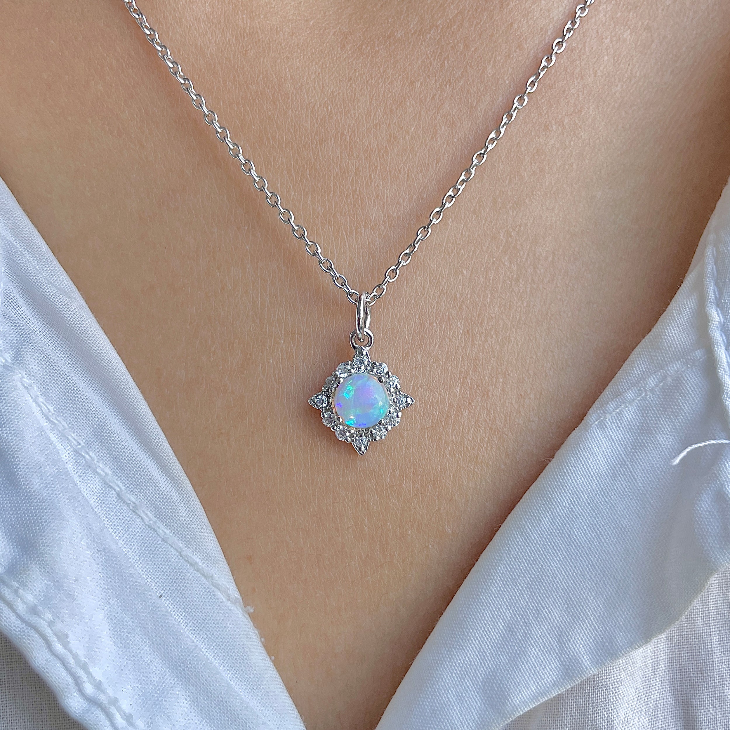 Opal & White Topaz Necklace-(OPL-RDN-77.)