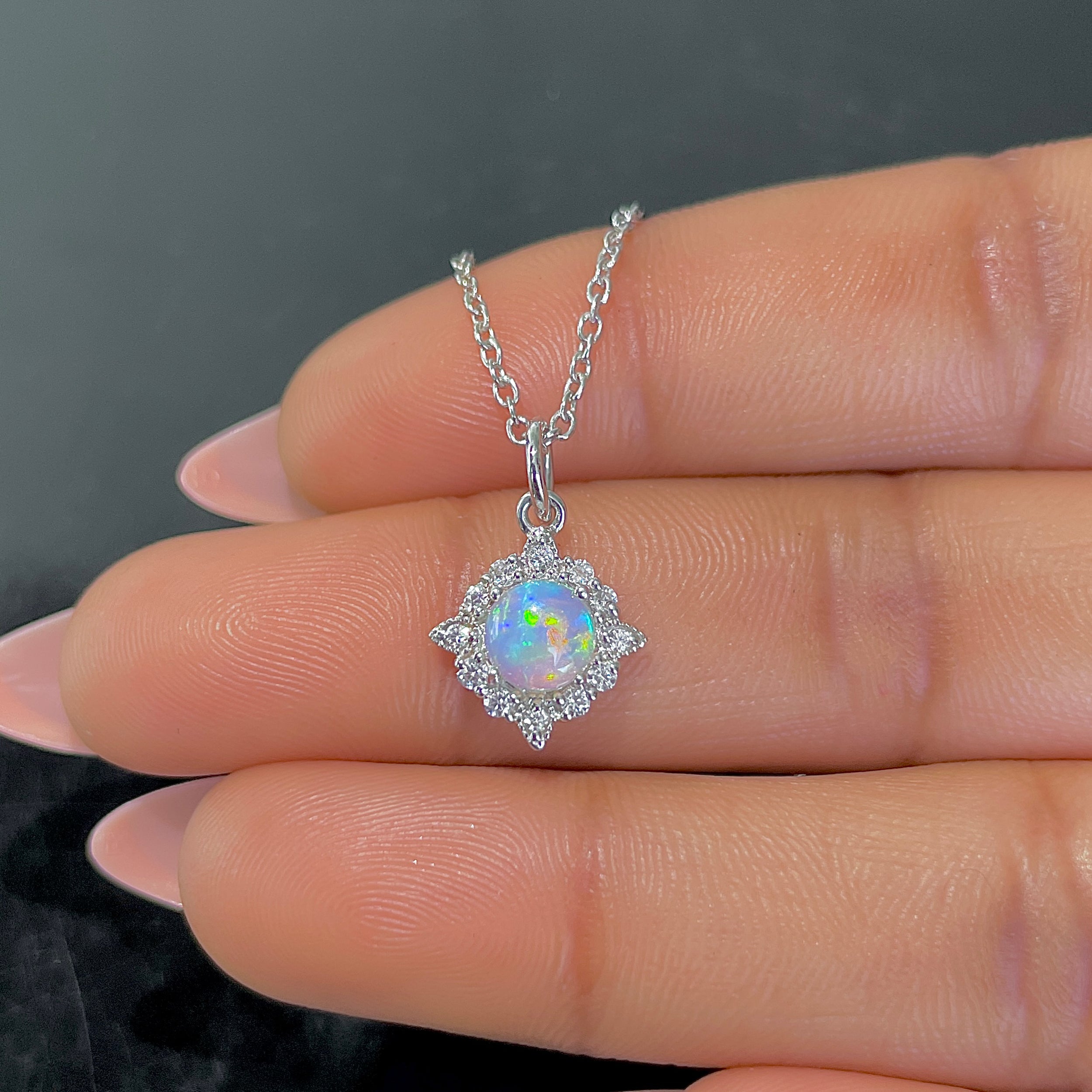 Opal & White Topaz Necklace-(OPL-RDN-77.)