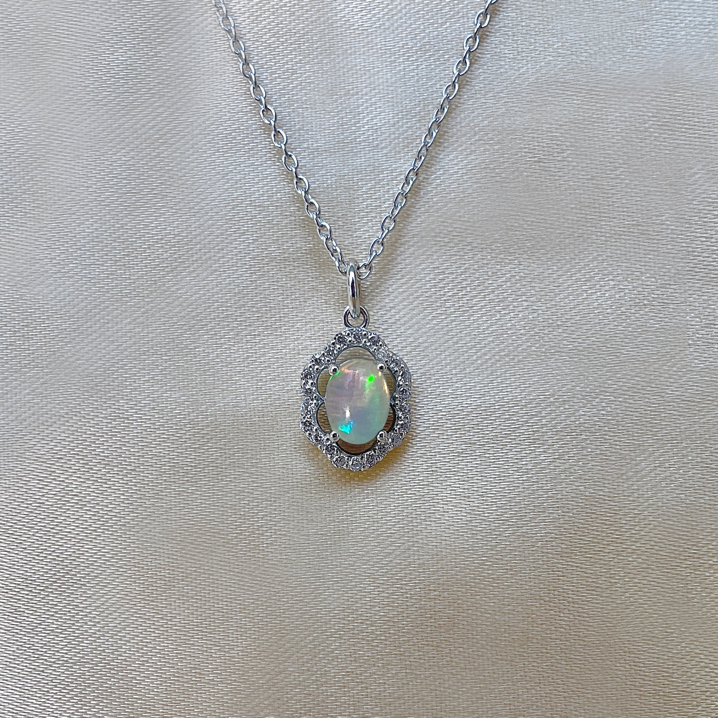 Opal & White Topaz Necklace-(OPL-SN-78.)