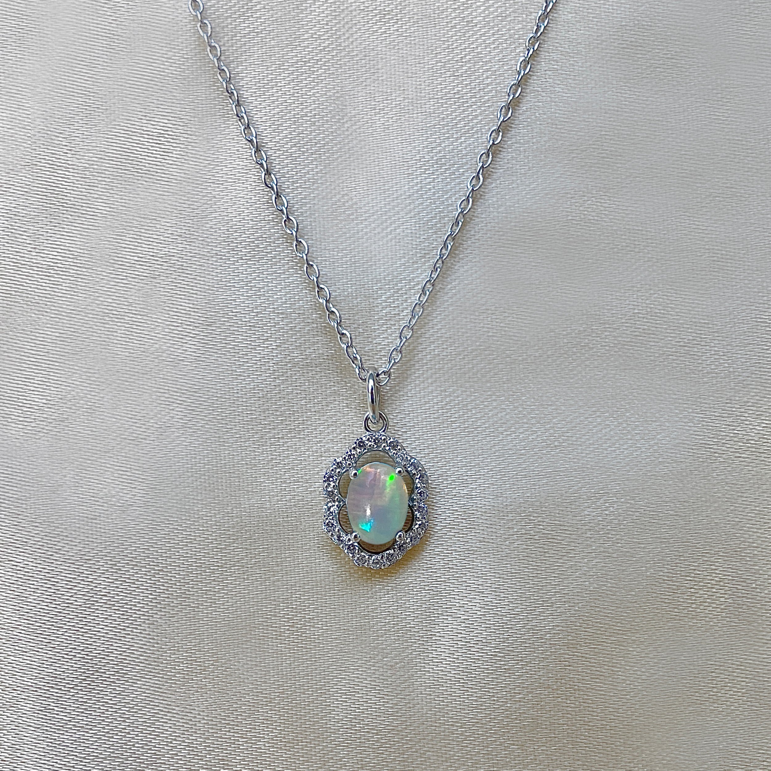 Opal & White Topaz Necklace-(OPL-SN-78.)