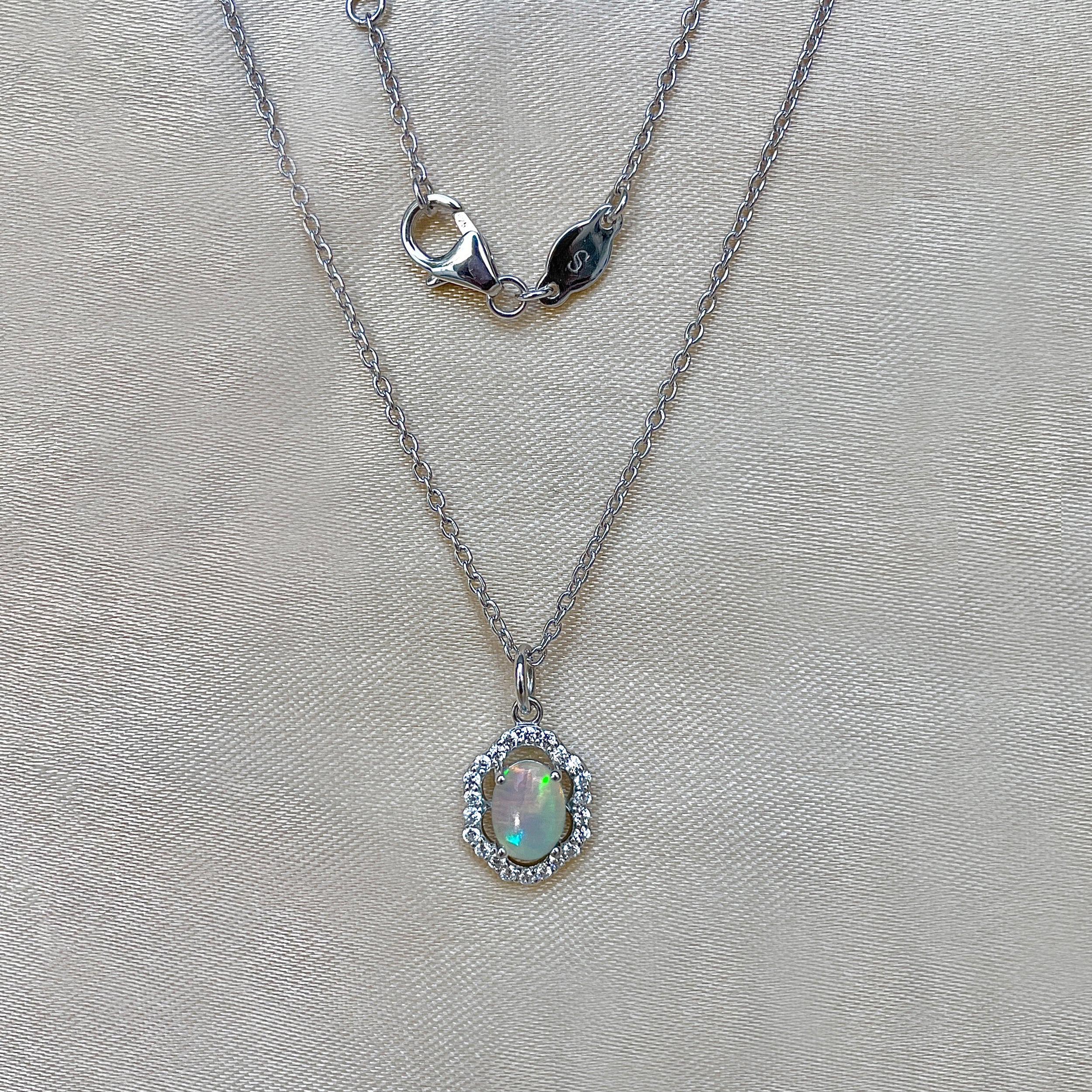 Opal & White Topaz Necklace-(OPL-SN-78.)