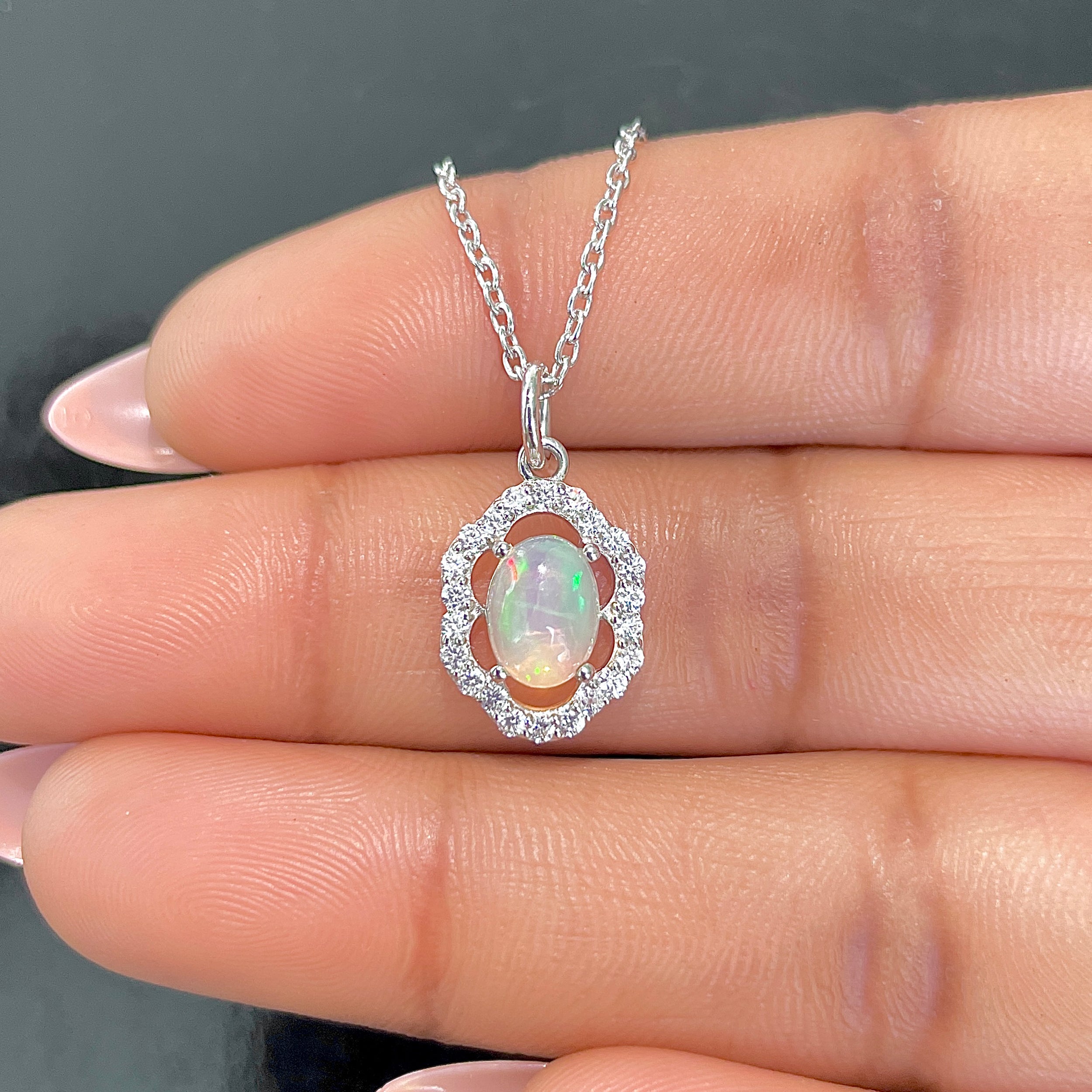 Opal & White Topaz Necklace-(OPL-RDN-78.)