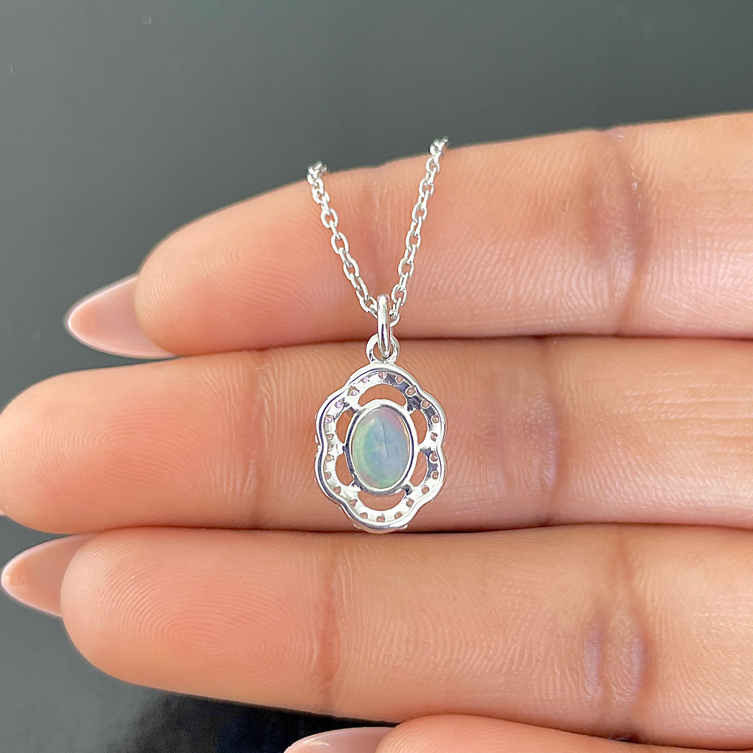 Opal & White Topaz Necklace-(OPL-SN-78.)