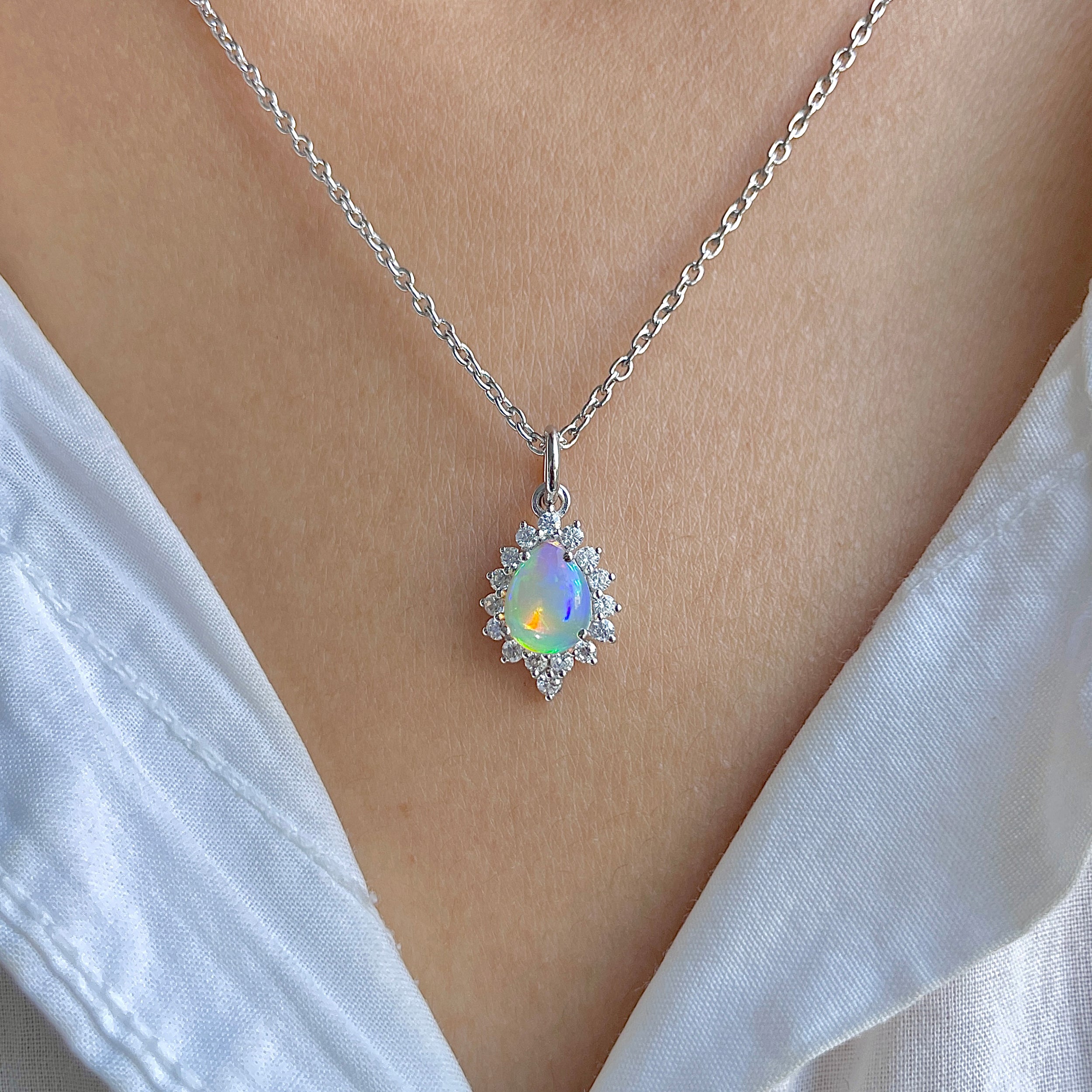 Opal & White Topaz Necklace-(OPL-RDN-79.)