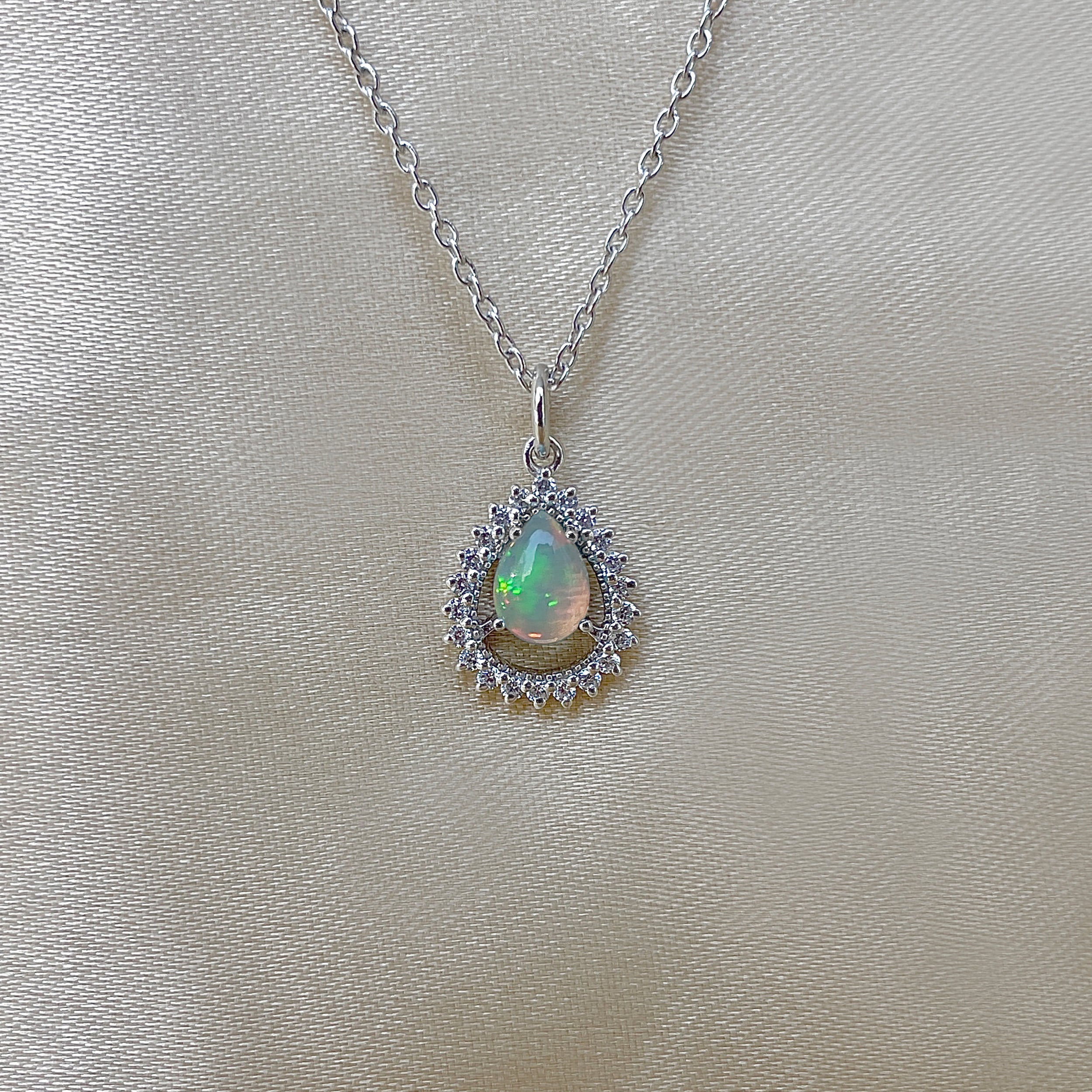 Opal & White Topaz Necklace-(OPL-SN-80.)