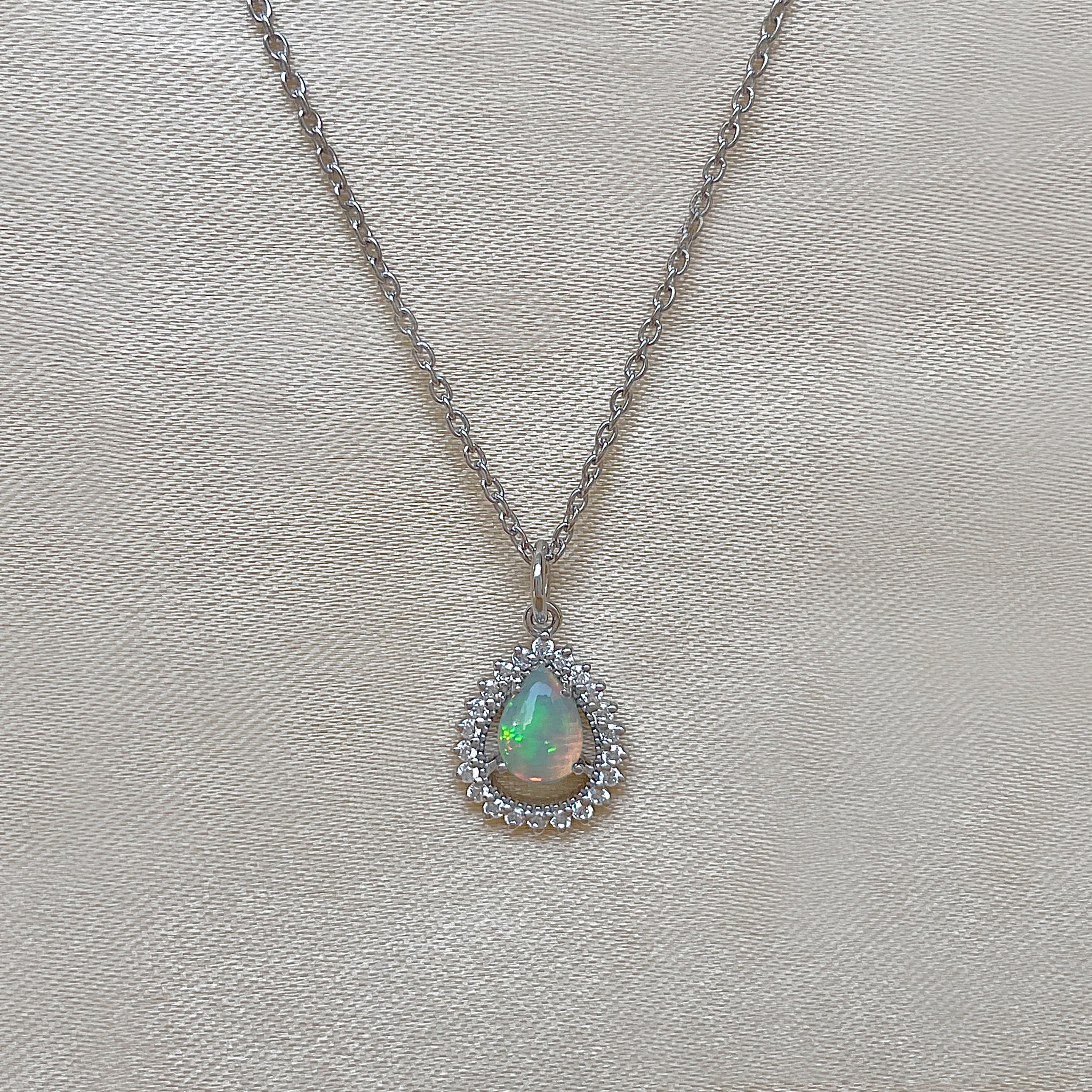 Opal & White Topaz Necklace-(OPL-SN-80.)