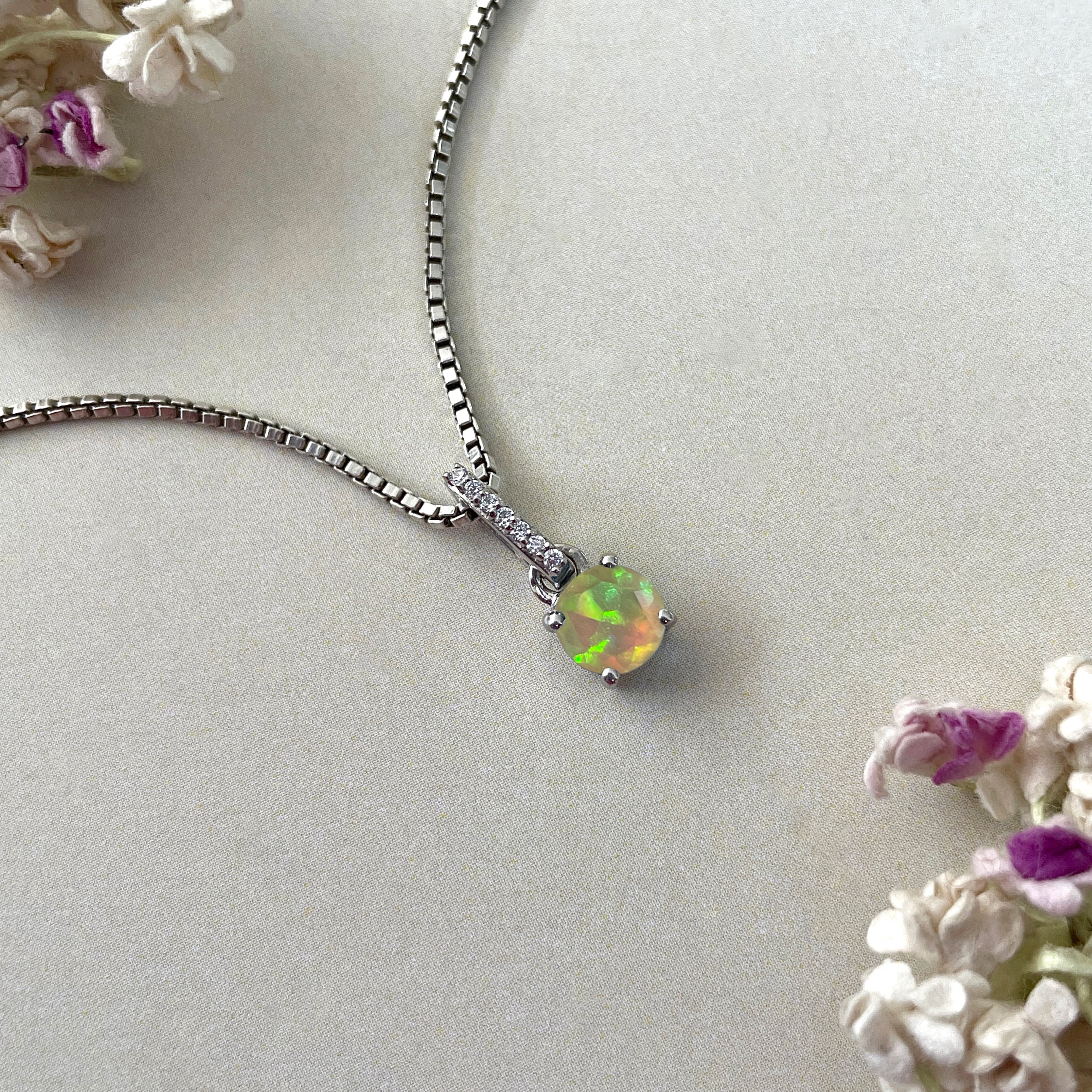 Opal & White Topaz Pendant-(OPL-SP-549)