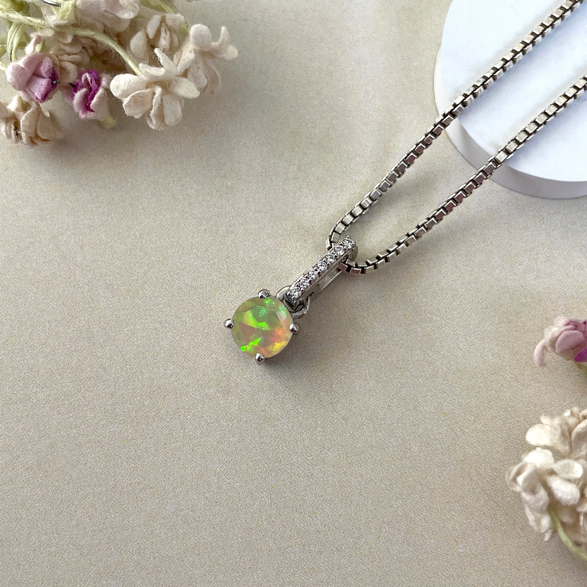 Opal & White Topaz Pendant-(OPL-SP-549)