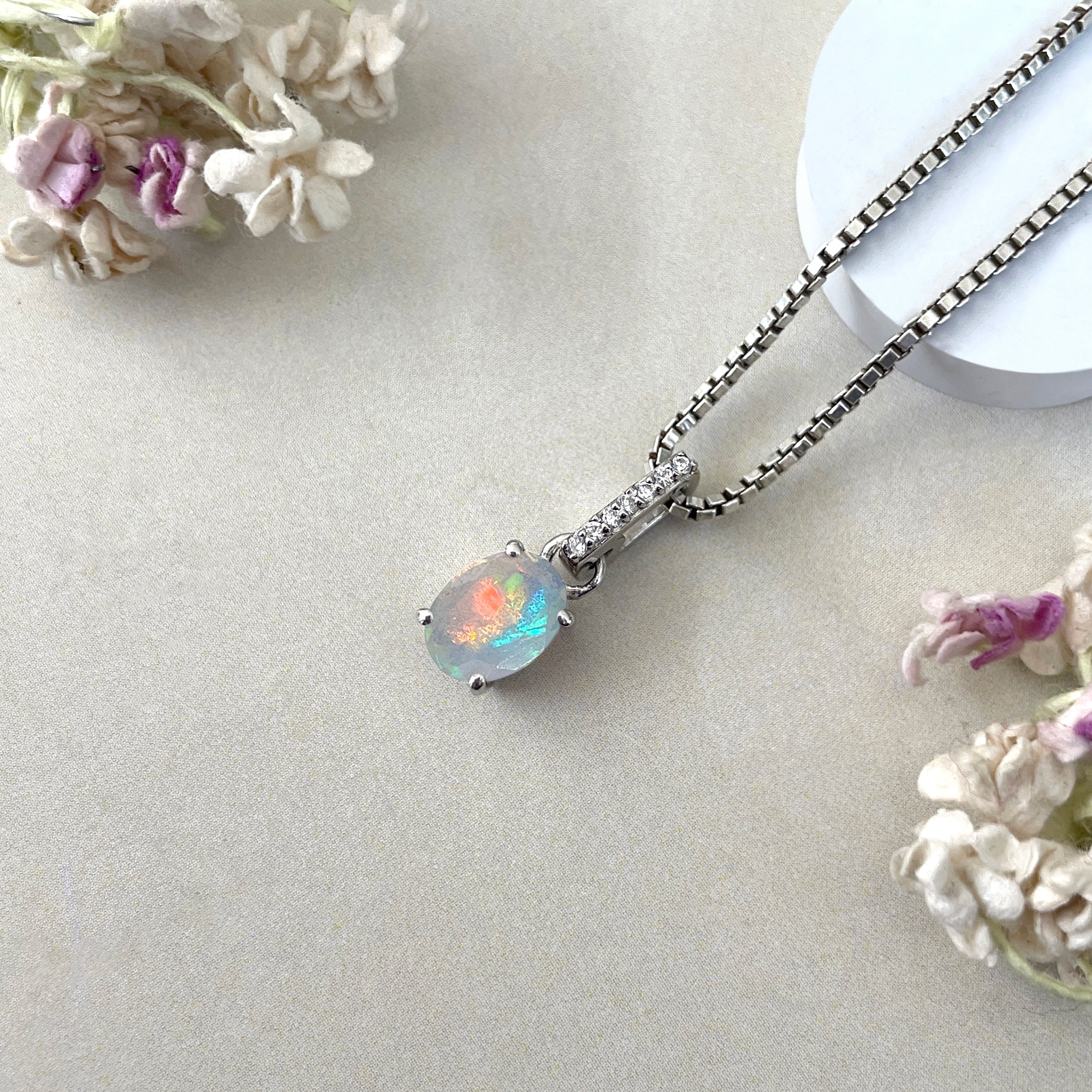 Opal & White Topaz Pendant-(OPL-SP-920.)