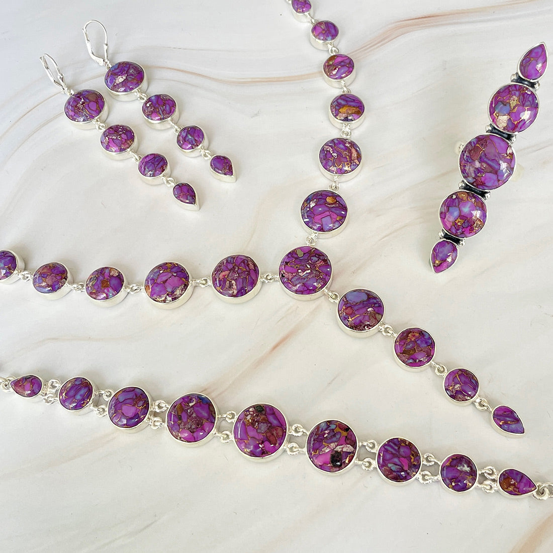 Purple Mojave Copper Turquoise Jewelry Set-(PCT-ST-1.)