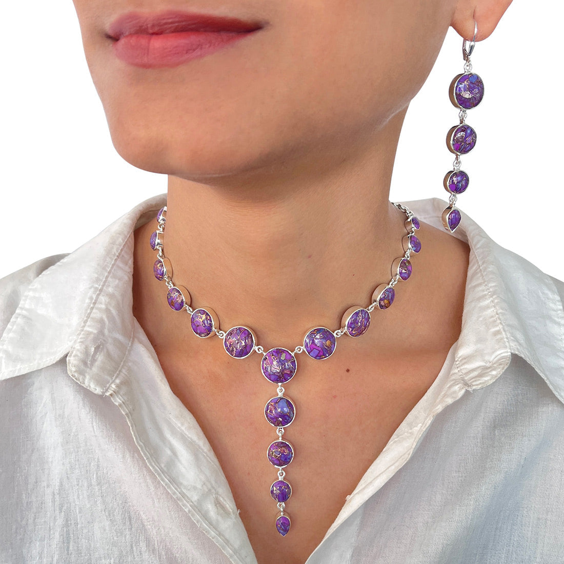 Purple Mojave Copper Turquoise Jewelry Set-(PCT-ST-1.)