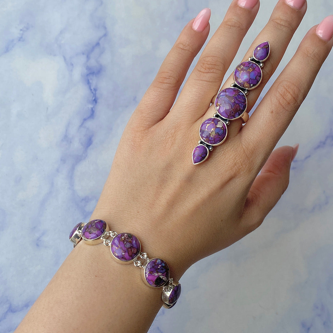 Purple Mojave Copper Turquoise Jewelry Set-(PCT-ST-1.)