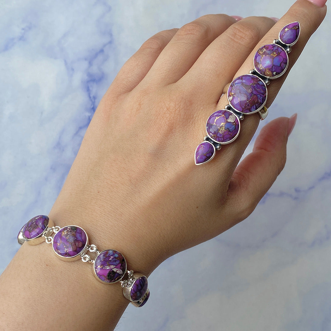 Purple Mojave Copper Turquoise Jewelry Set-(PCT-ST-1.)