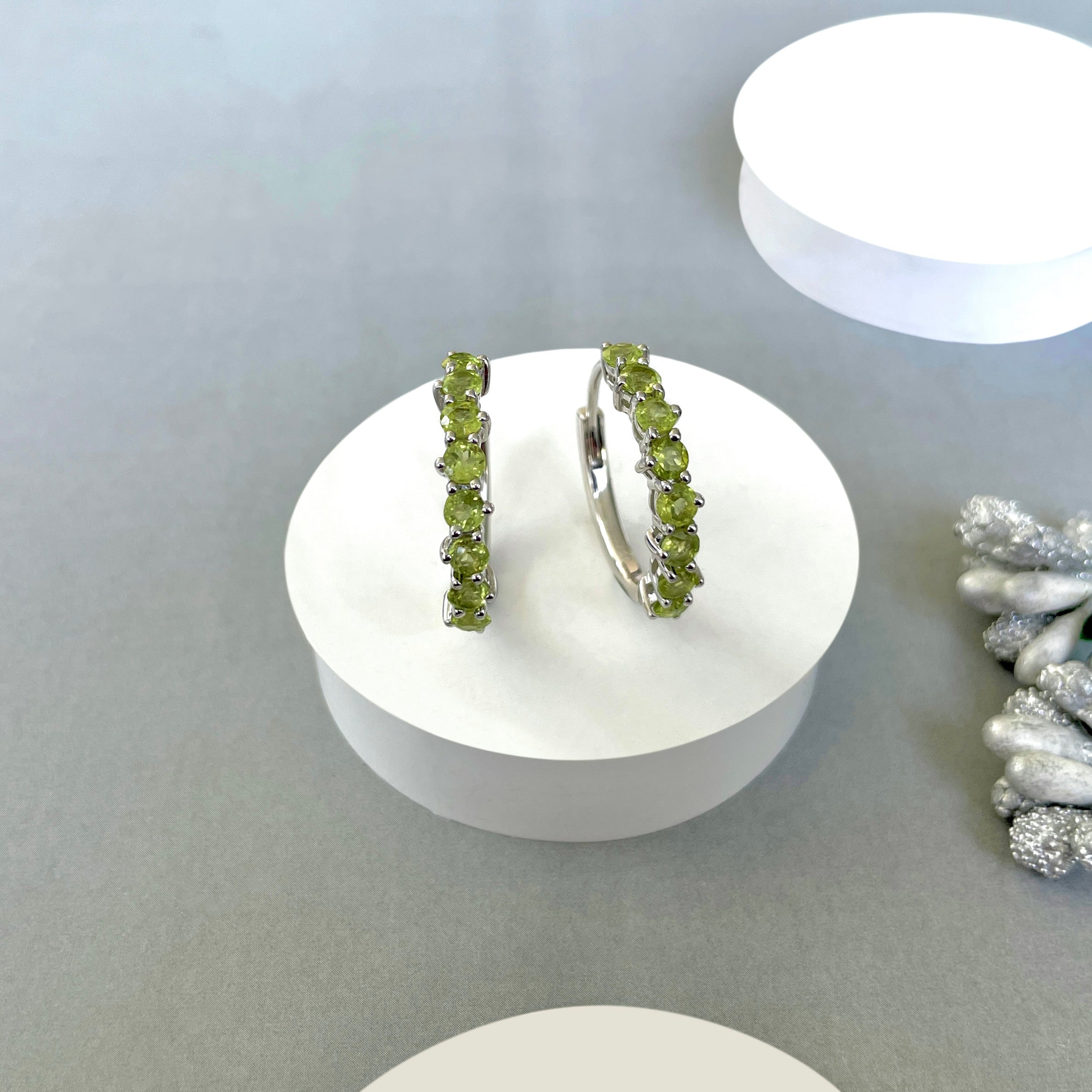 Peridot Hoop Earrings-(PER-SE-1276.)