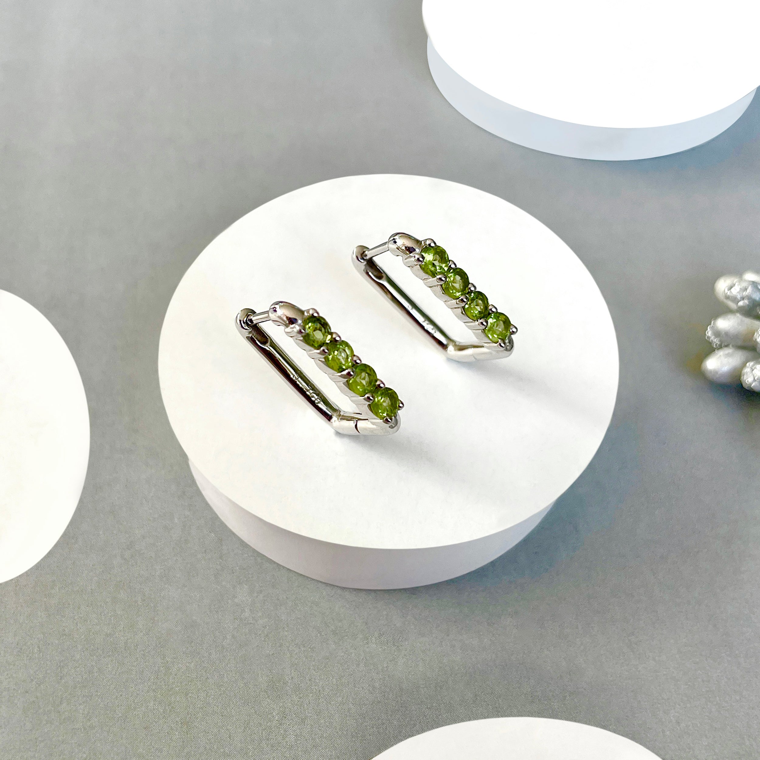 Peridot Hoop Earrings-(PER-SE-1281.)