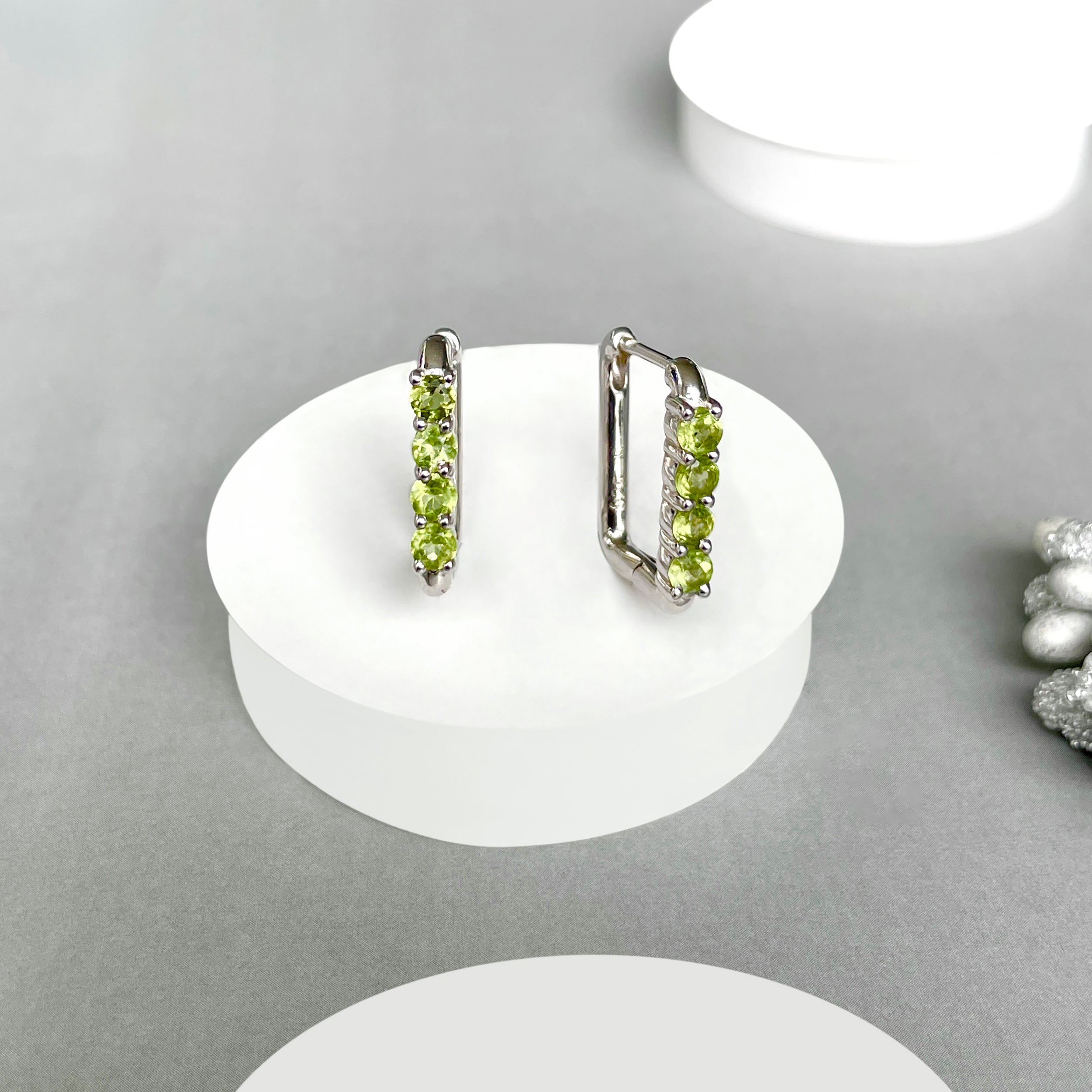 Peridot Hoop Earrings-(PER-SE-1281.)