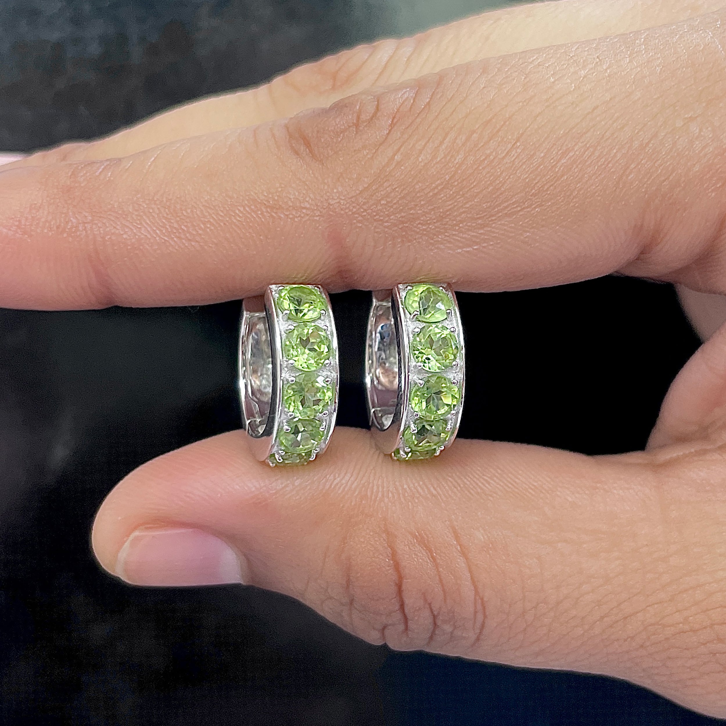 Peridot Hoop Earrings-(PER-SE-973.)