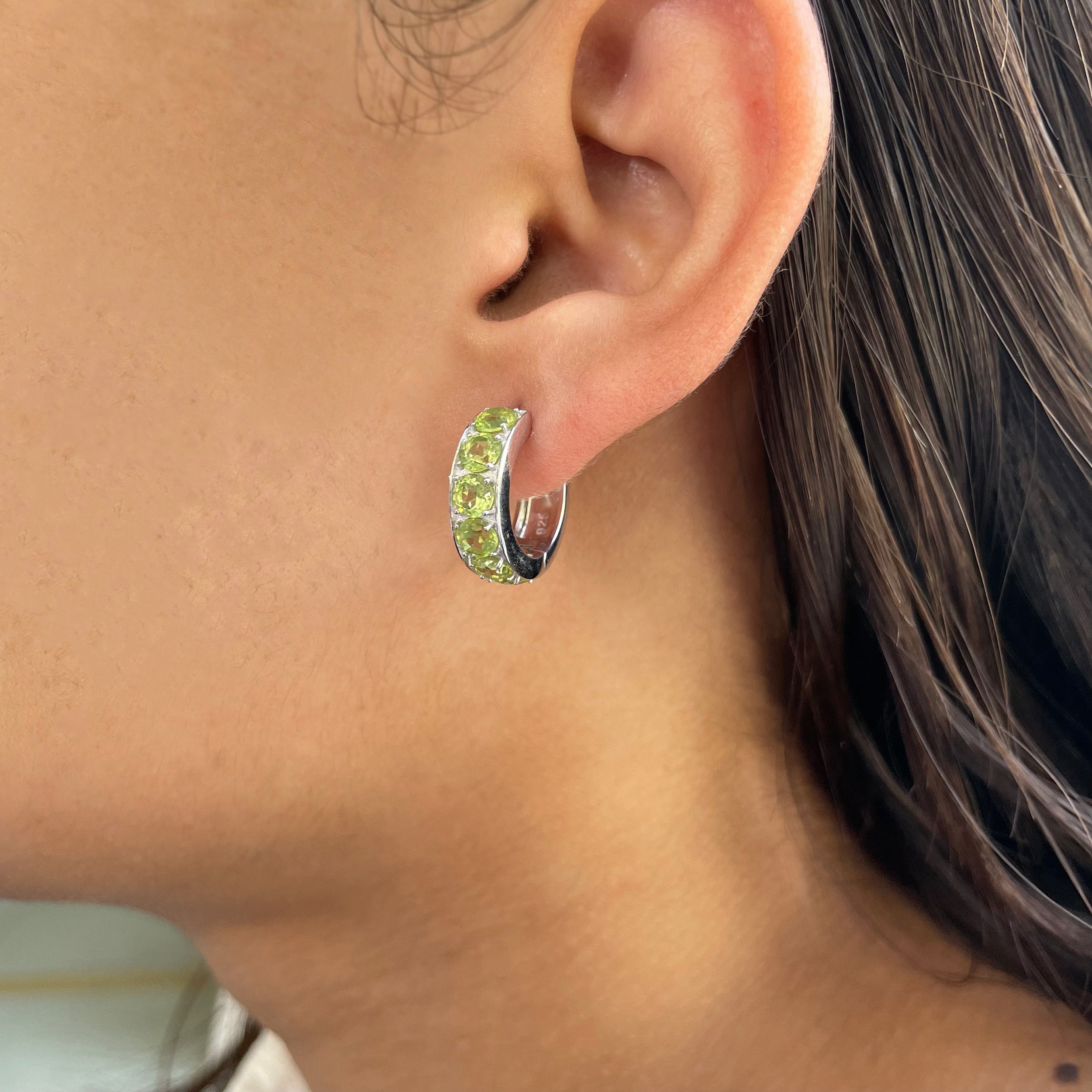 Peridot Hoop Earrings-(PER-SE-973.)