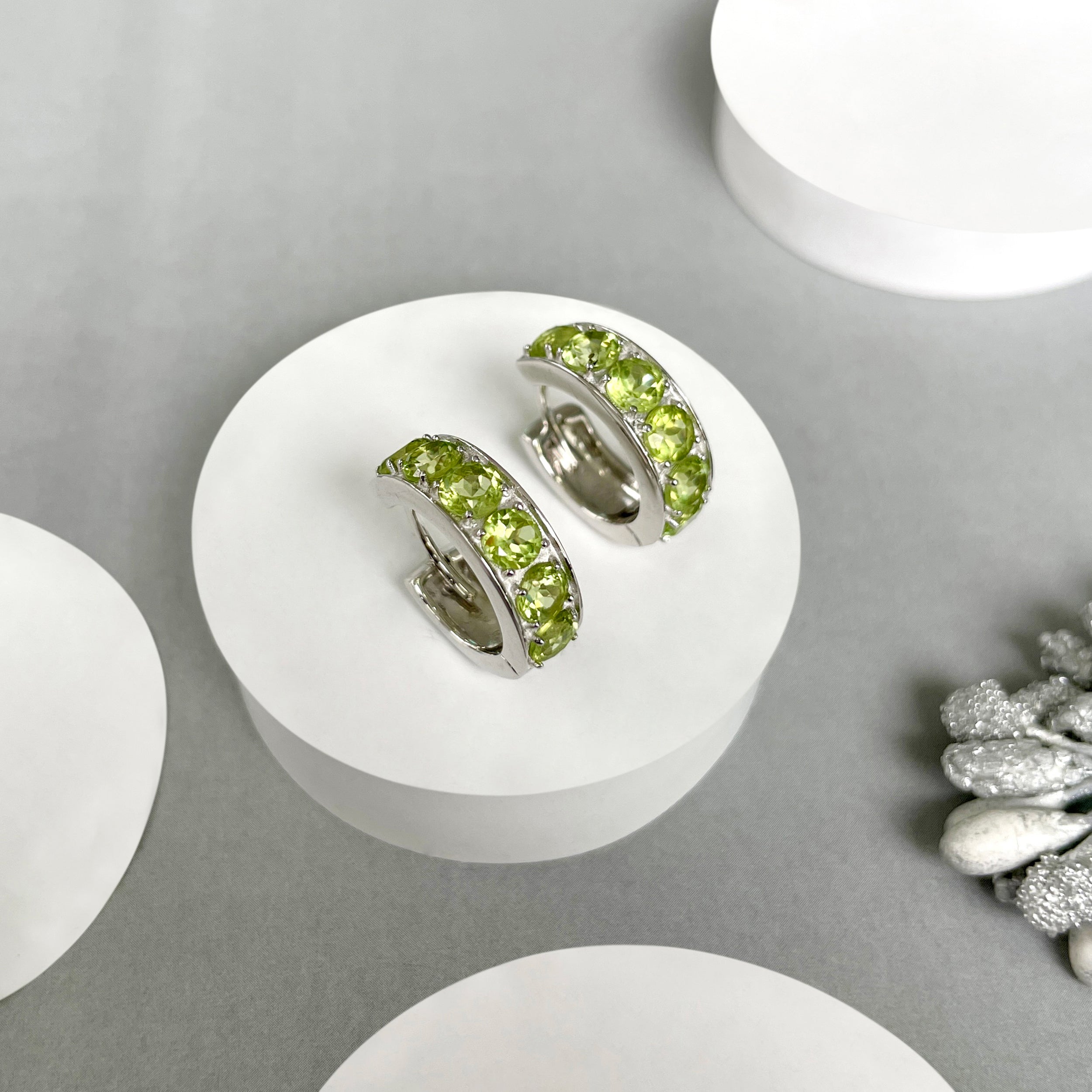 Peridot Hoop Earrings-(PER-SE-973.)