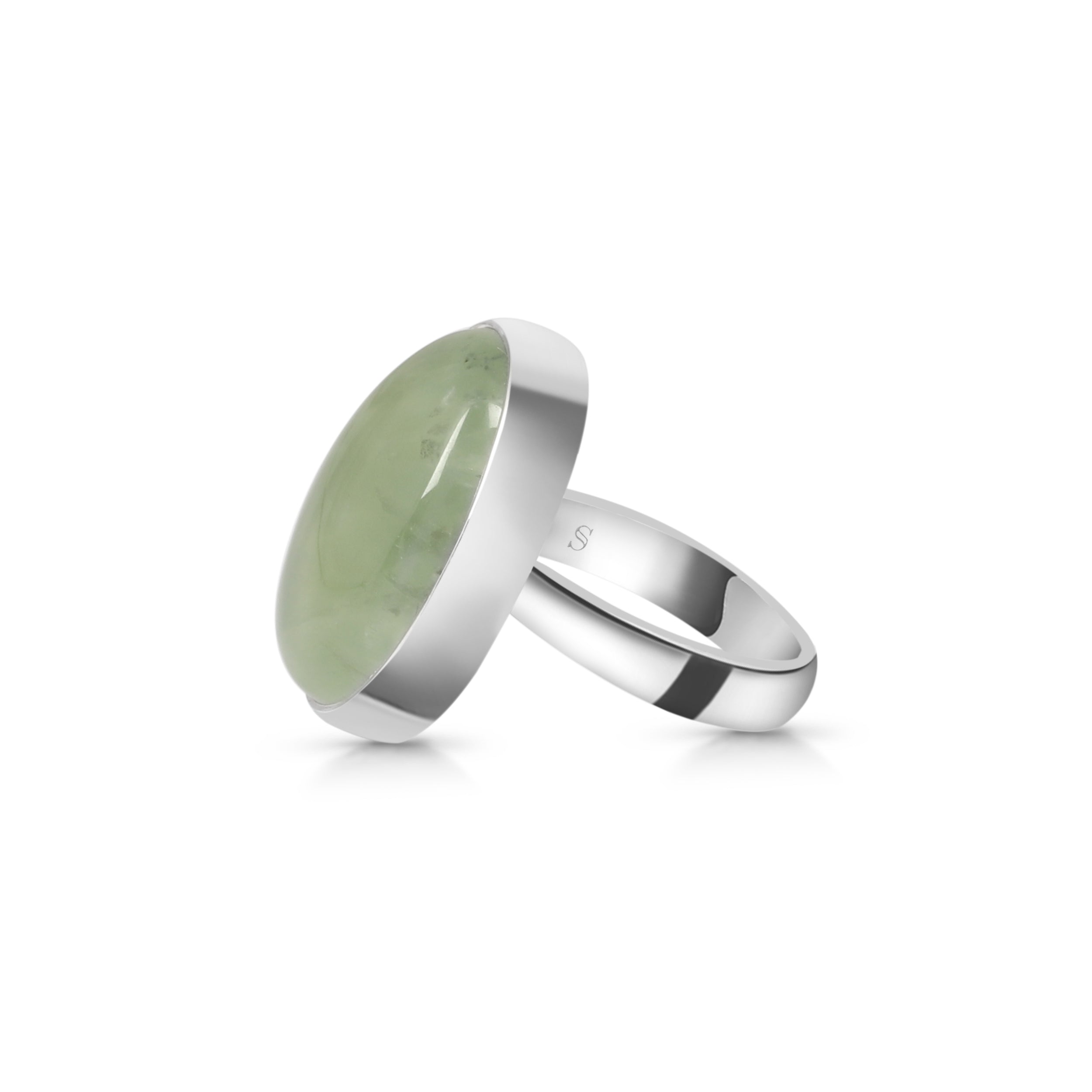 Prehnite Gemstone Ring - Oval Shaped 925 Sterling Silver Adjustable Handmade Jewelry
