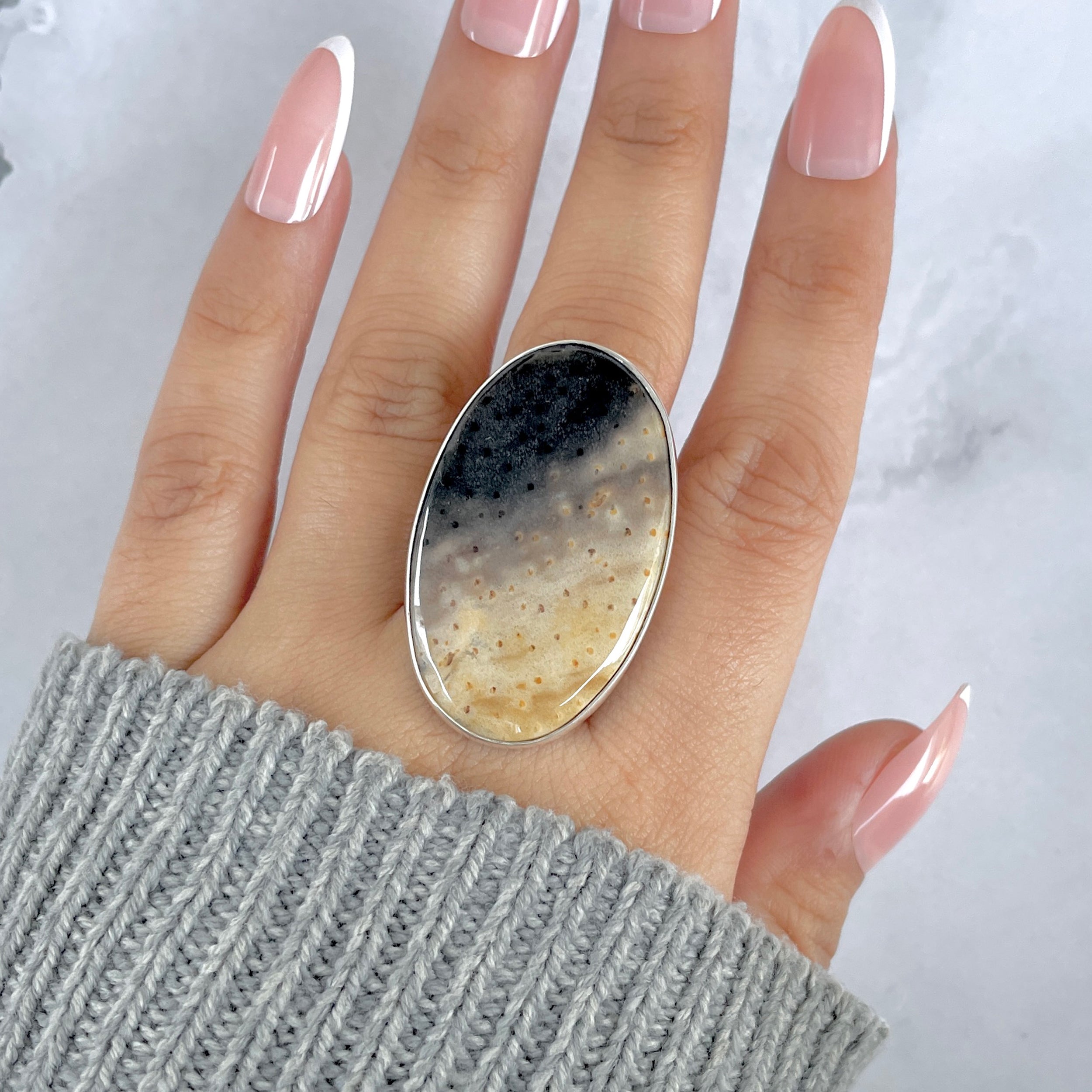 Plumroot Agate Adjustable Ring-(PTJ-R-54.)