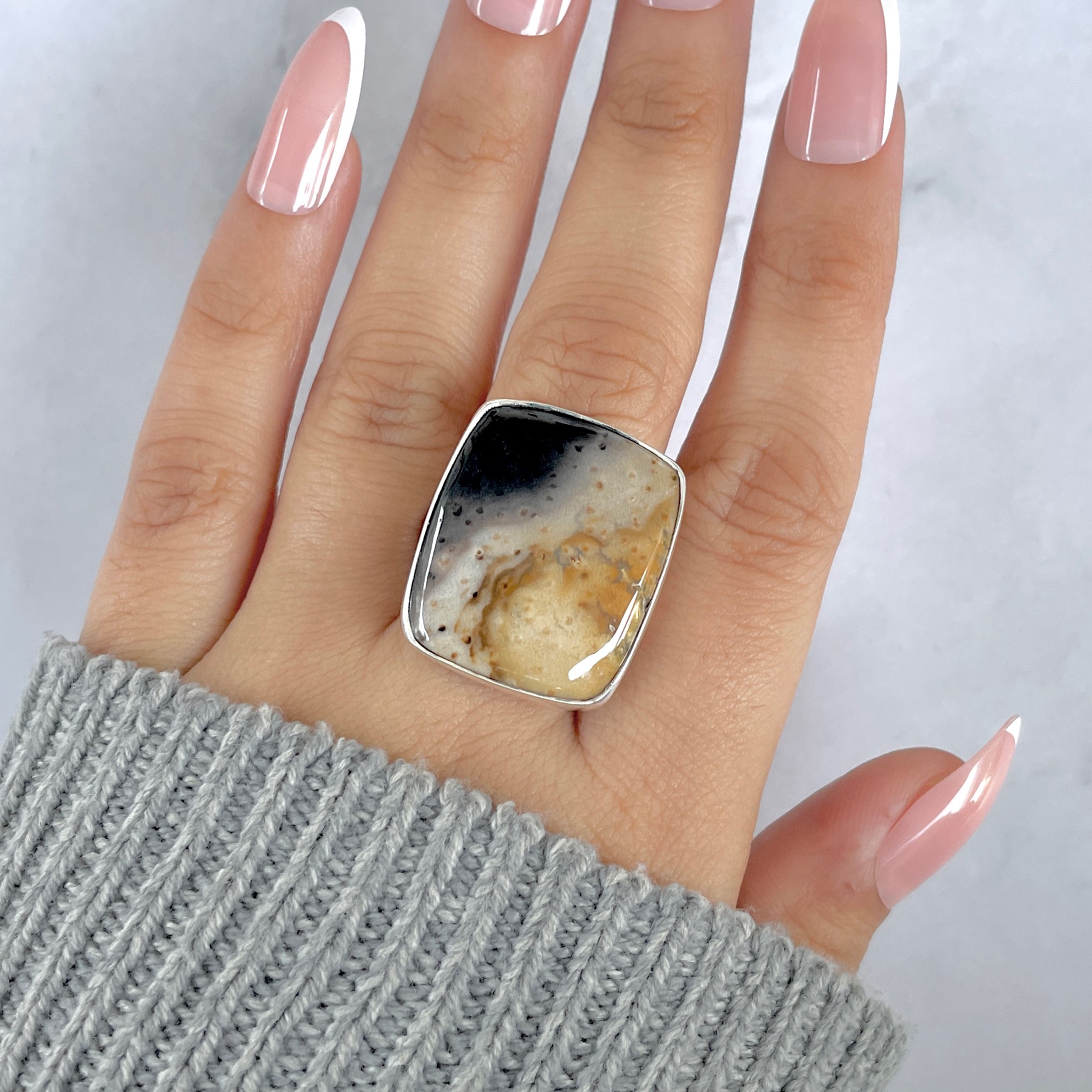 Plumroot Agate Adjustable Ring-(PTJ-R-64.)