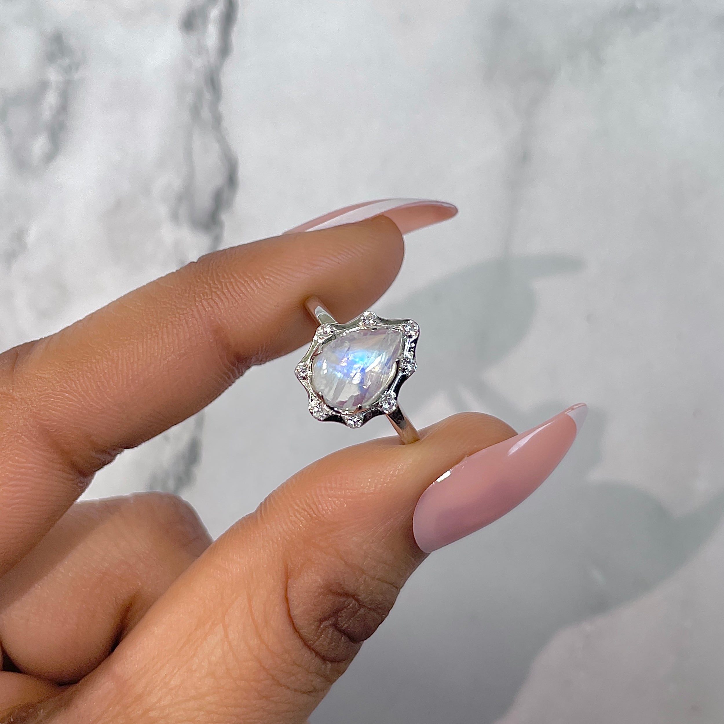 Moonstone & White Topaz Ring-(RBM-RDR-2220.)