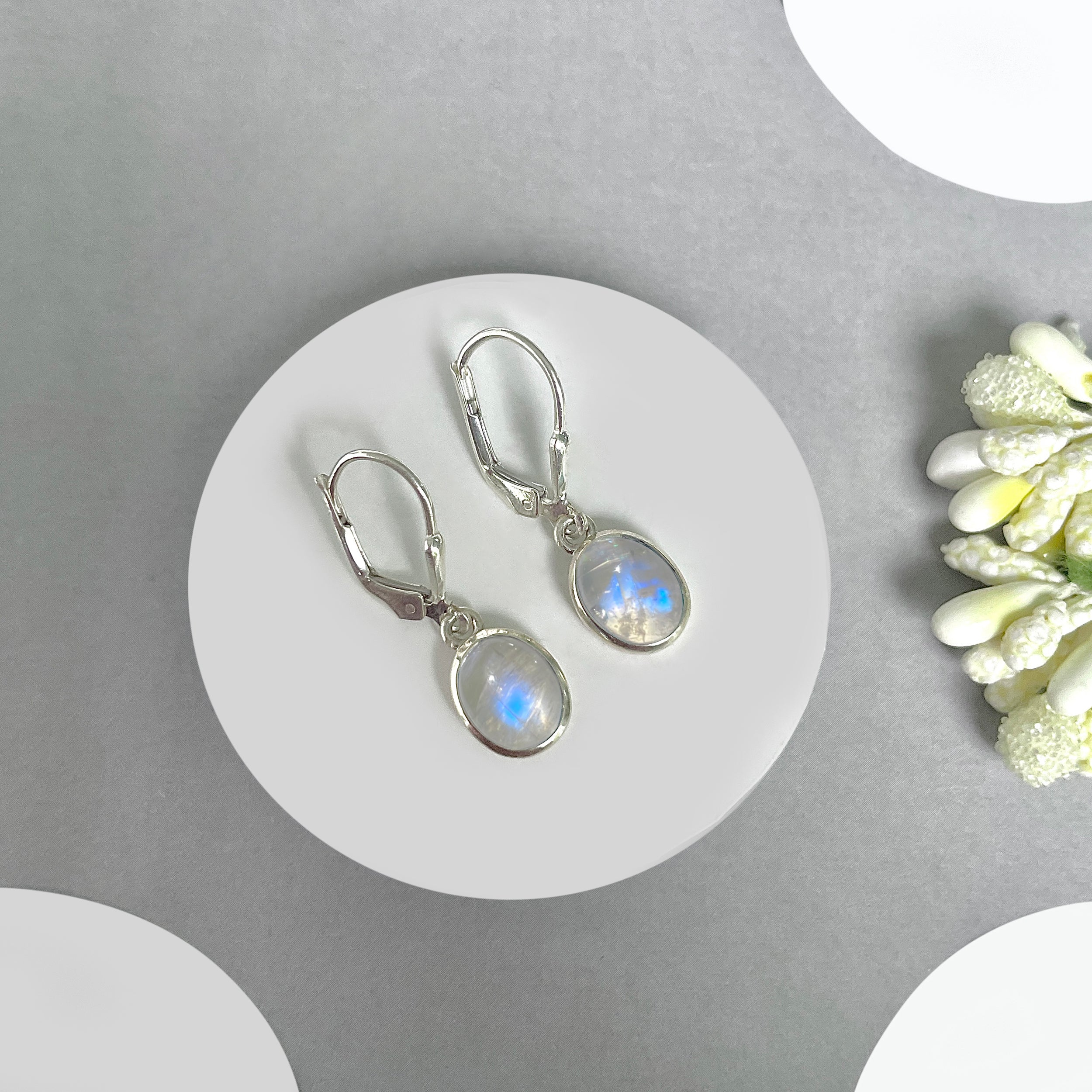 Moonstone Leverback Earrings-(RBM-SE-1232.)