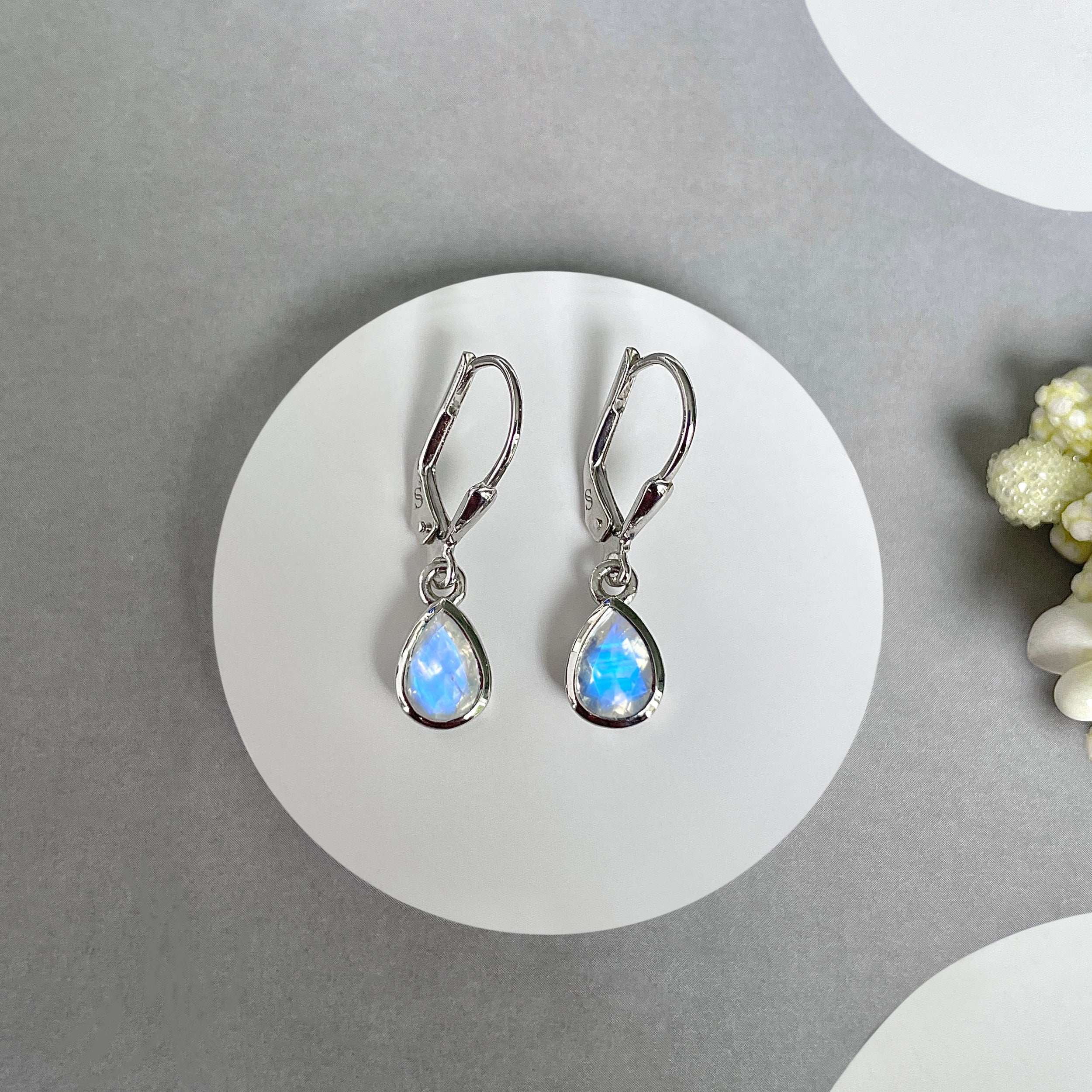 Moonstone Leverback Earrings-(RBM-SE-1317.)