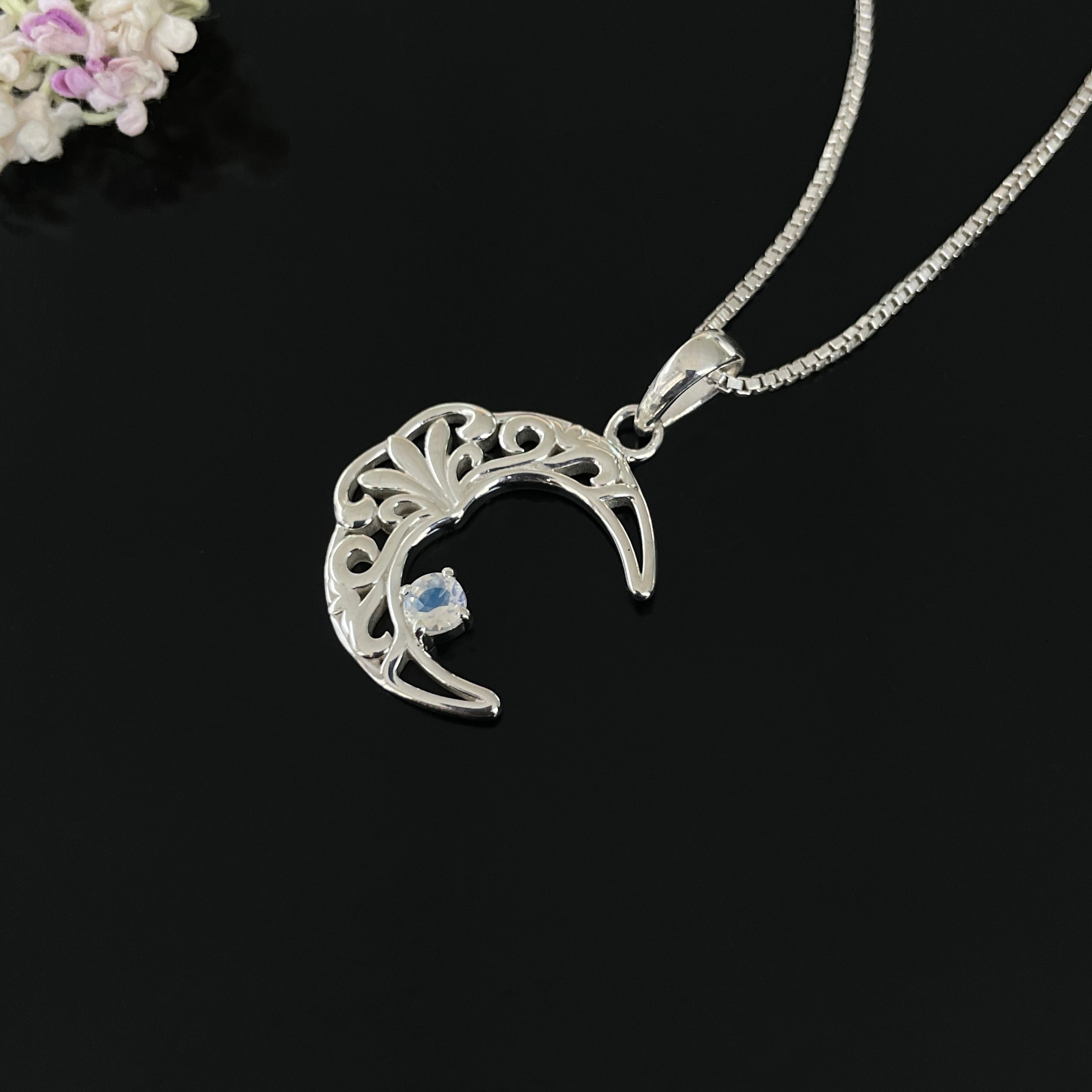 Moonstone crescent Moon Pendant-(RBM-SN-150.)