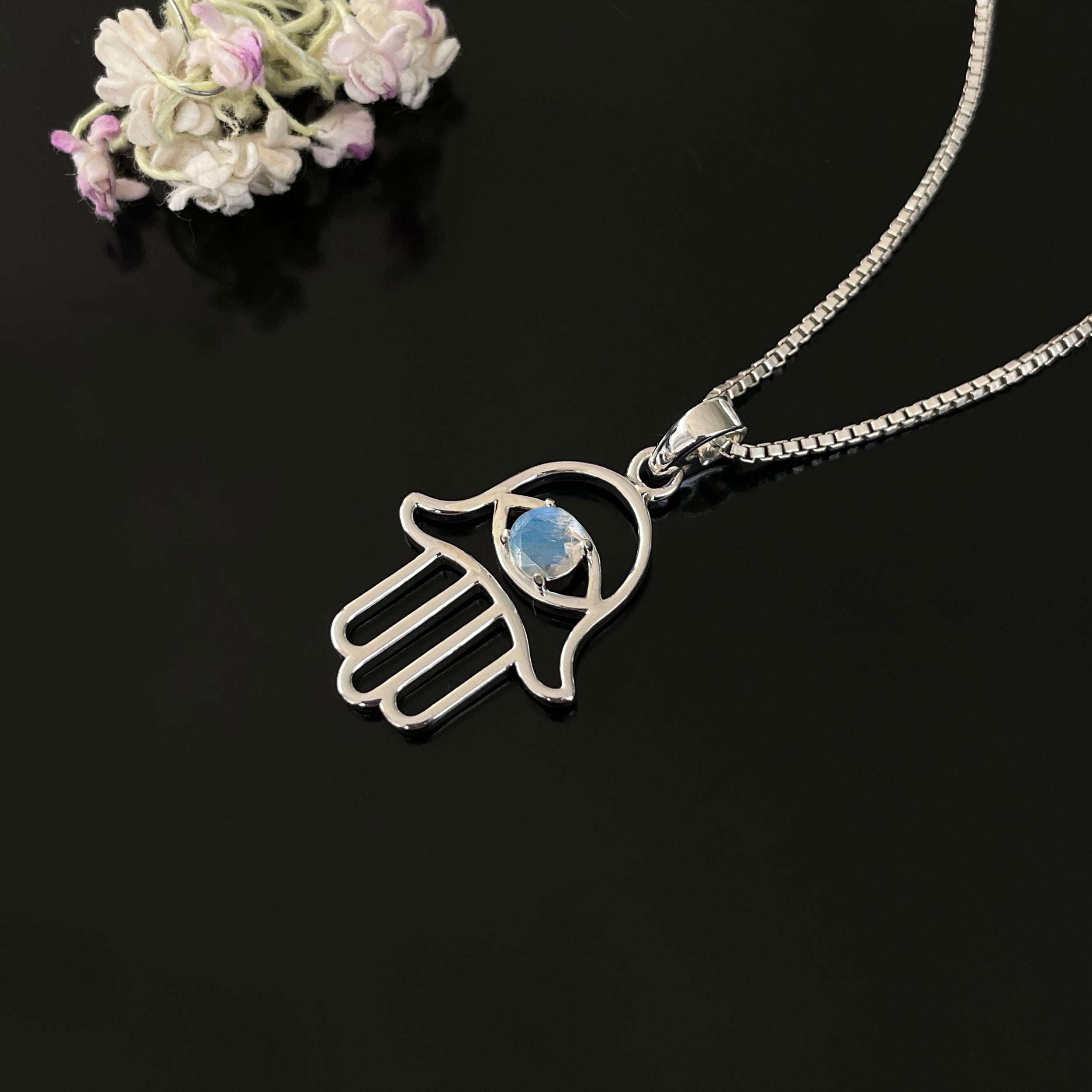 Moonstone Hamsa Hand Pendant-(RBM-SN-172.)