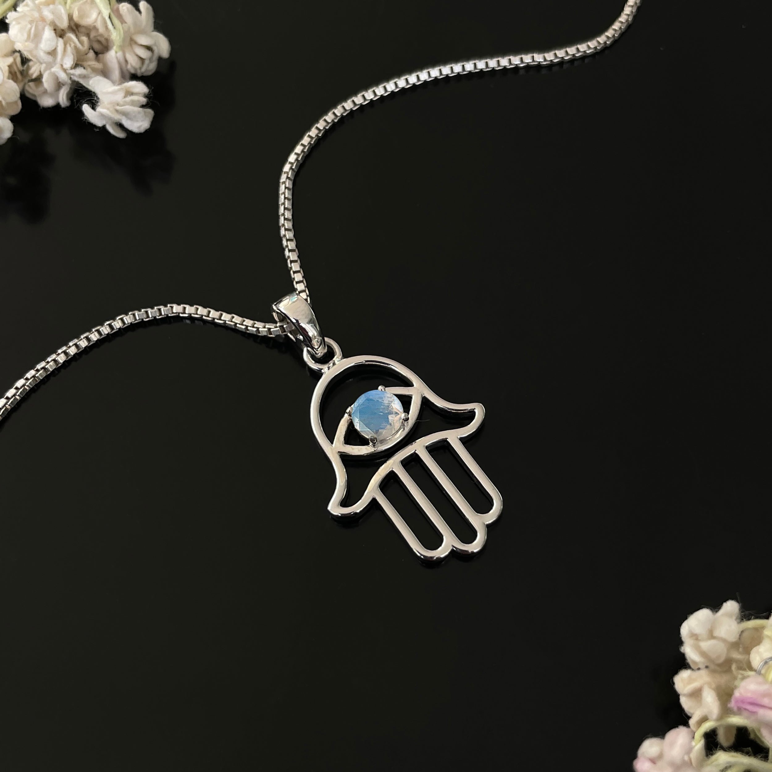 Moonstone Hamsa Hand Pendant-(RBM-SN-172.)
