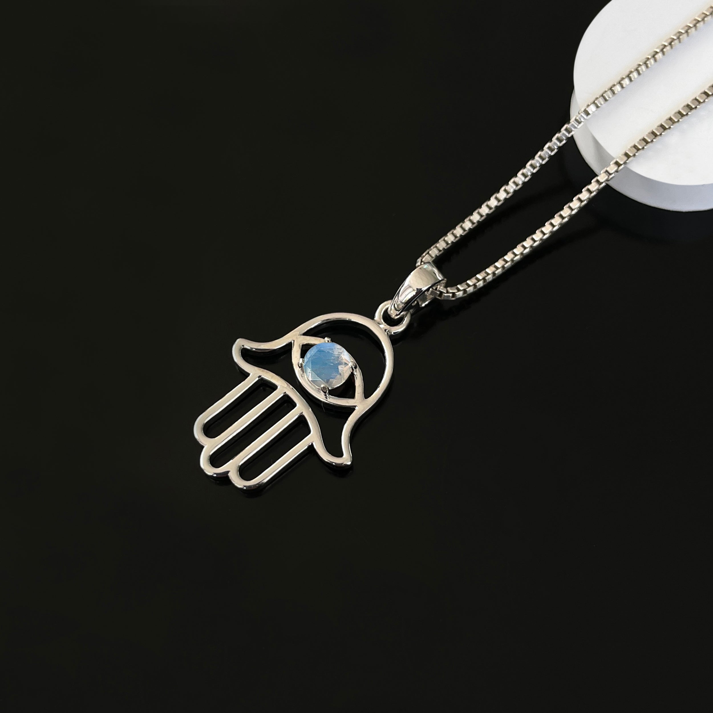 Moonstone Hamsa Hand Pendant-(RBM-SN-172.)