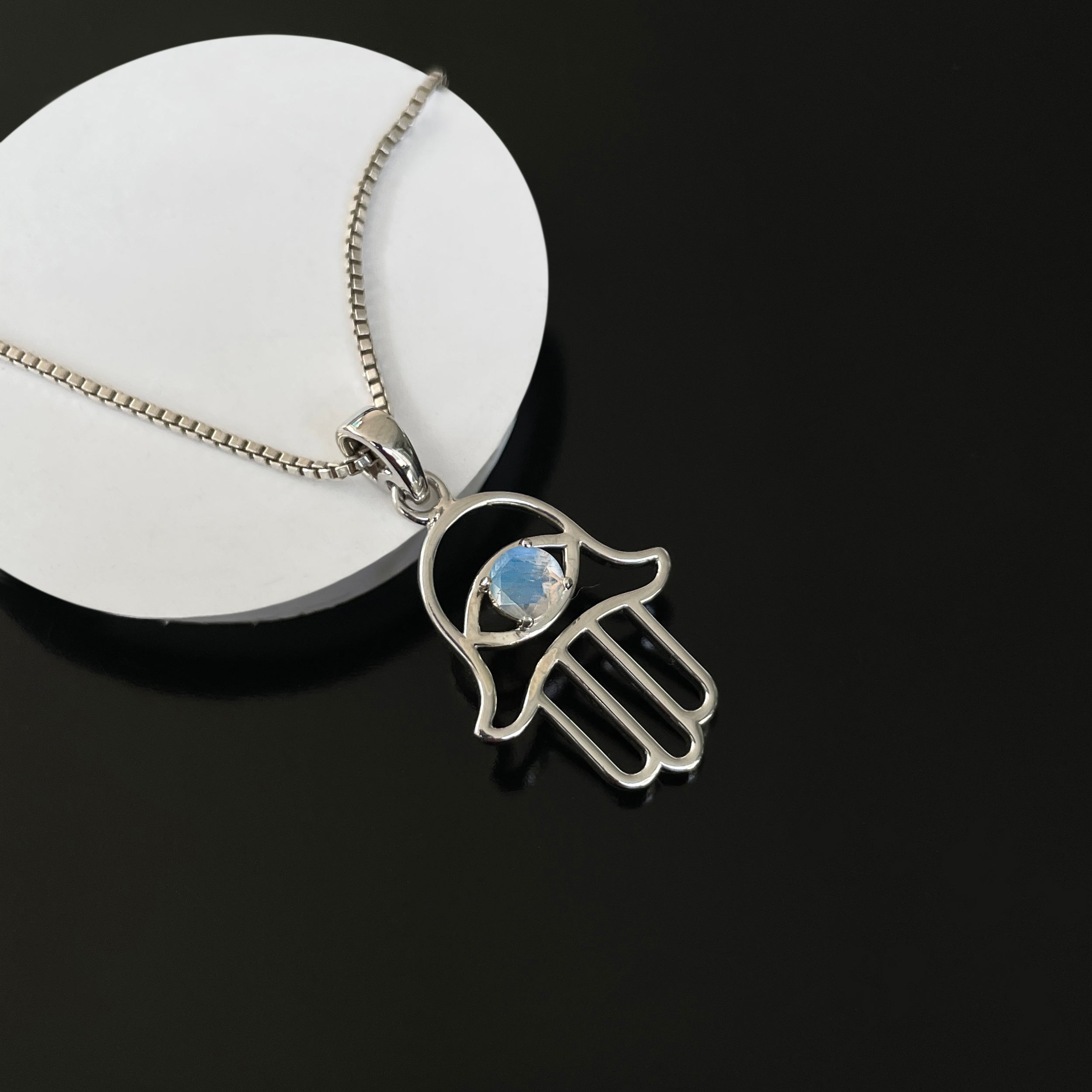 Moonstone Hamsa Hand Pendant-(RBM-SN-172.)